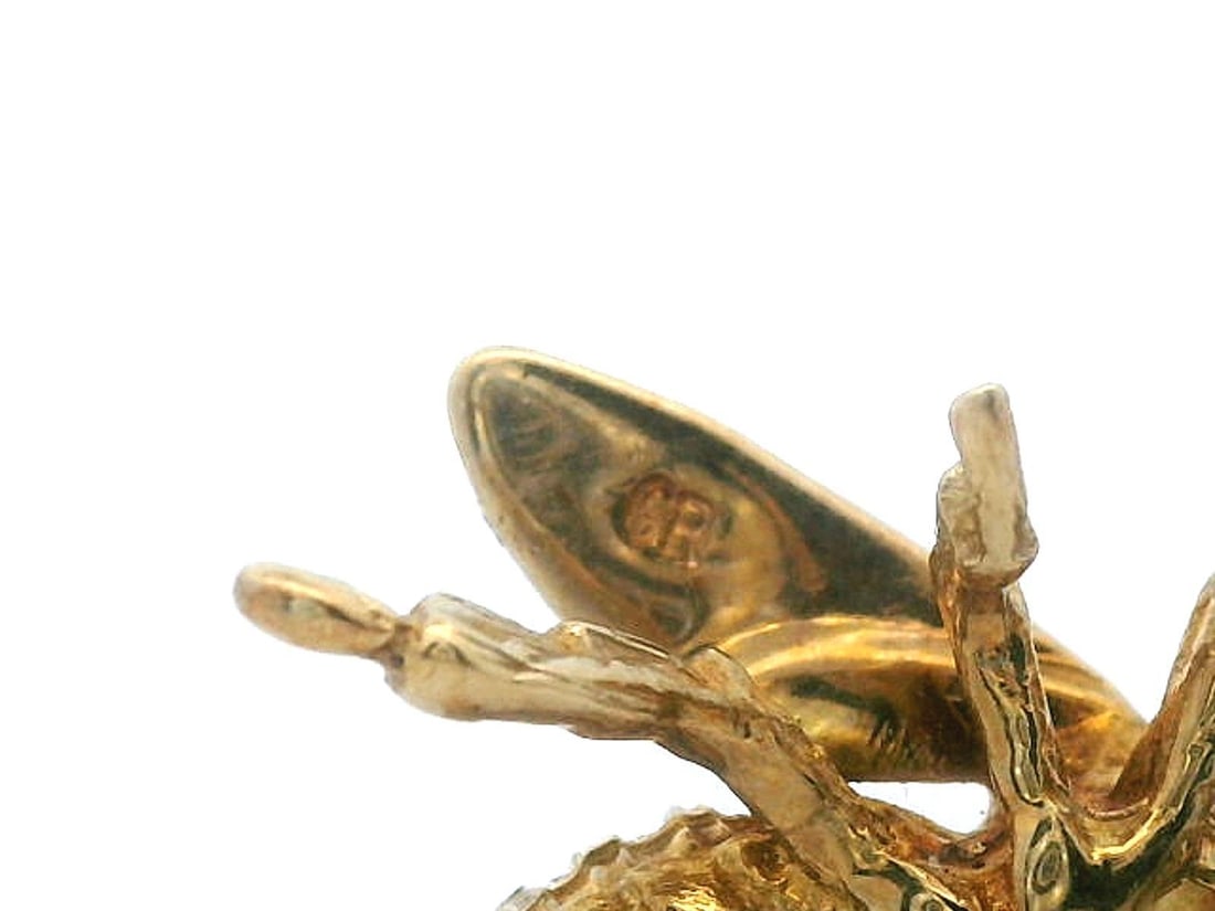 1980s 14k Yellow Gold & Emerald Bee Brooch - 11