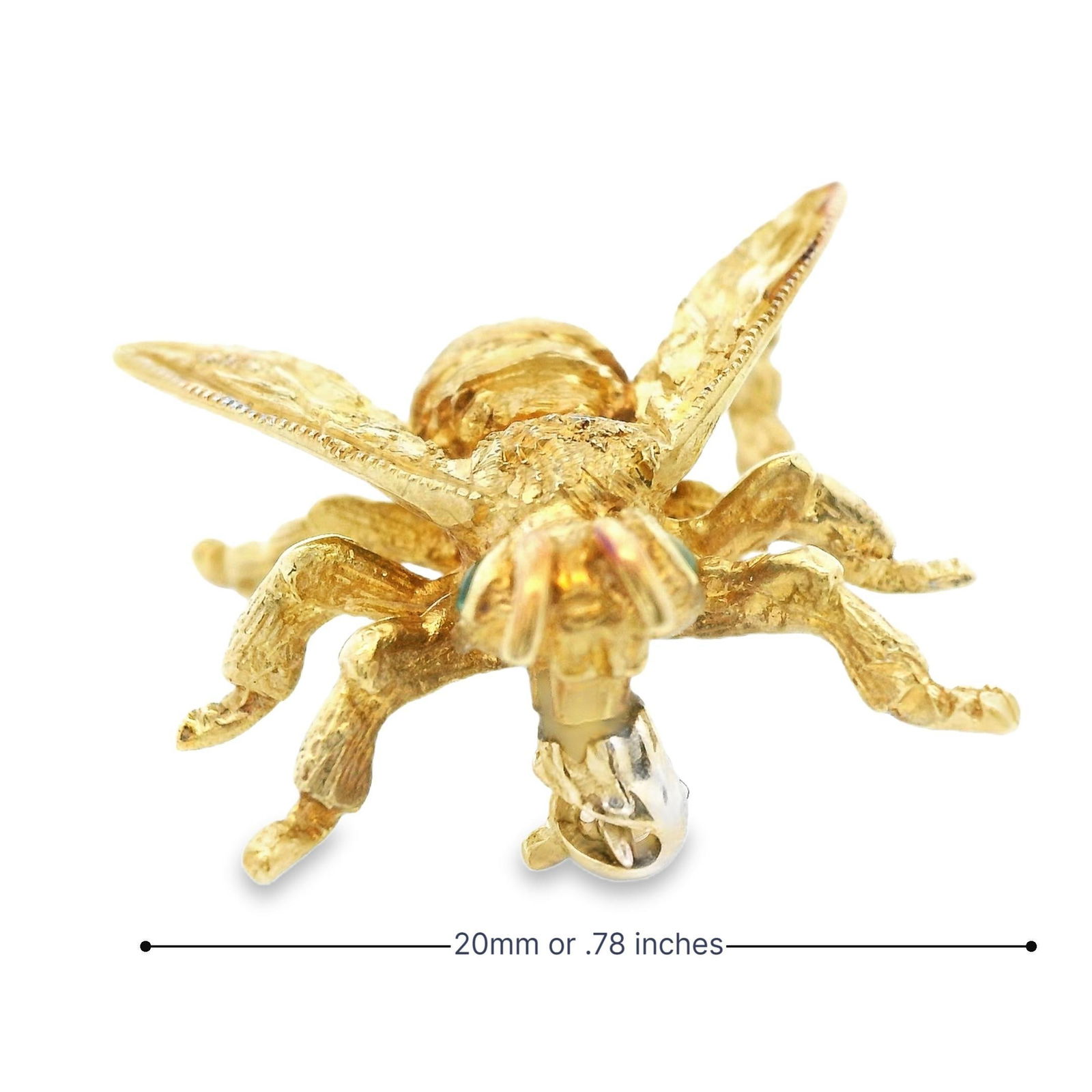 1980s 14k Yellow Gold & Emerald Bee Brooch - 12