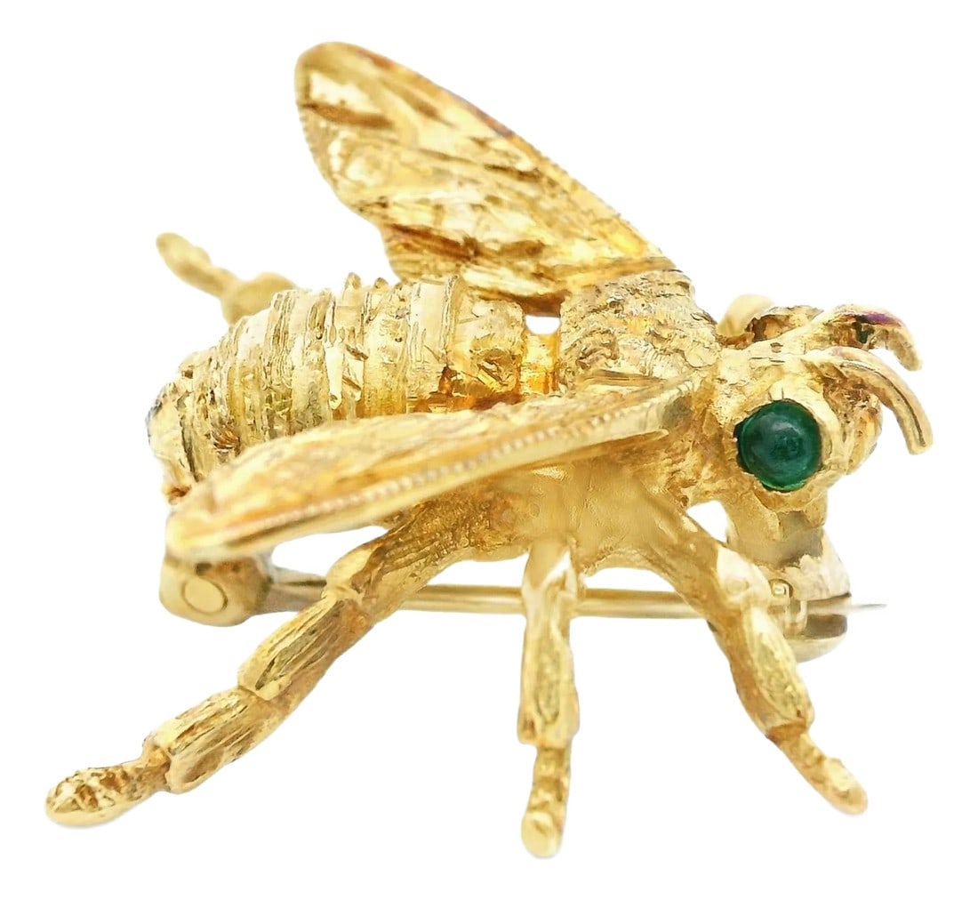 1980s 14k Yellow Gold & Emerald Bee Brooch (1 of 13)
