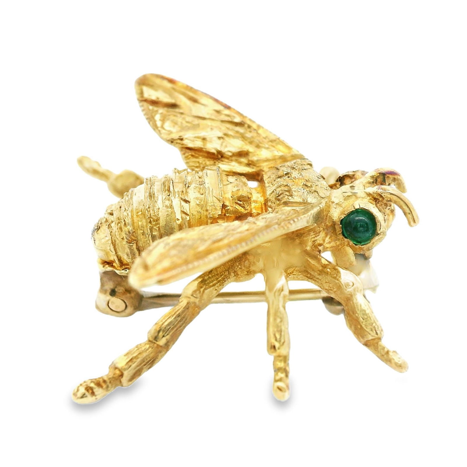 1980s 14k Yellow Gold & Emerald Bee Brooch - 3