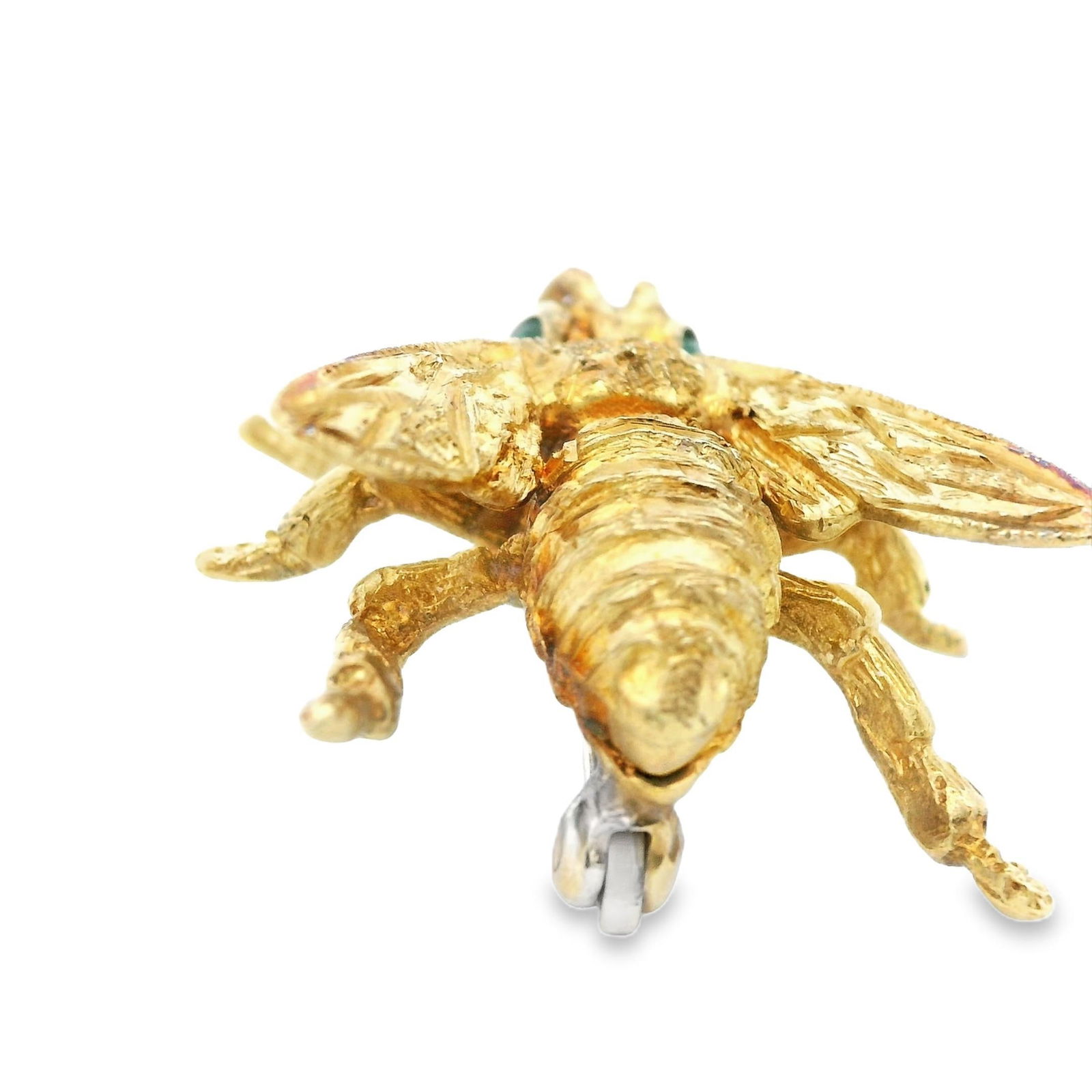 1980s 14k Yellow Gold & Emerald Bee Brooch - 4