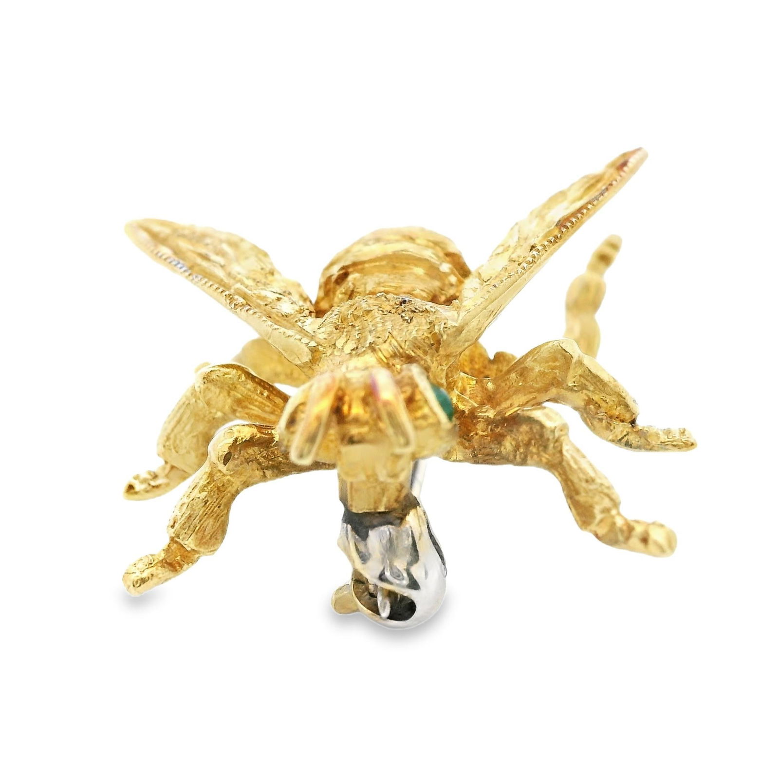 1980s 14k Yellow Gold & Emerald Bee Brooch - 5