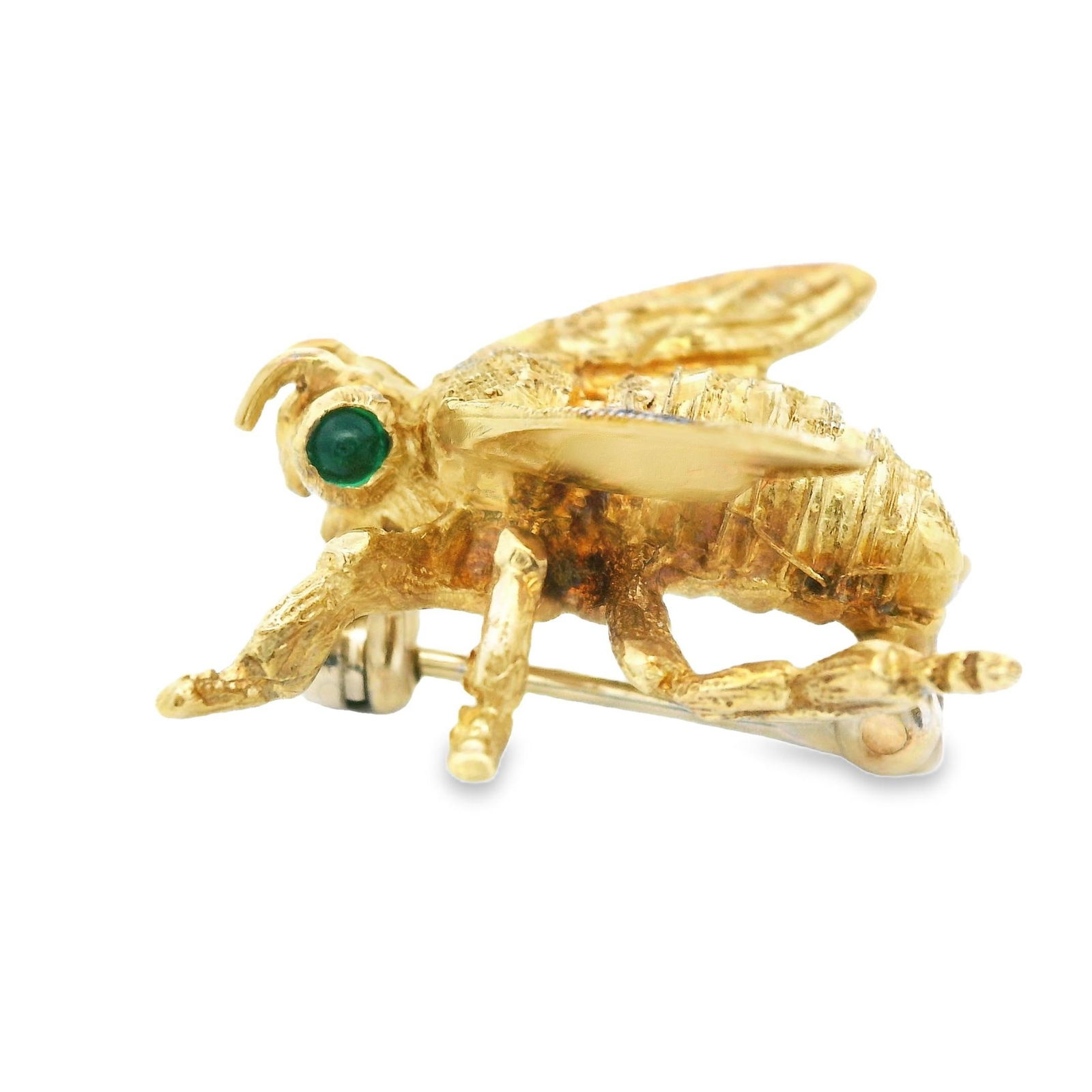 1980s 14k Yellow Gold & Emerald Bee Brooch - 6