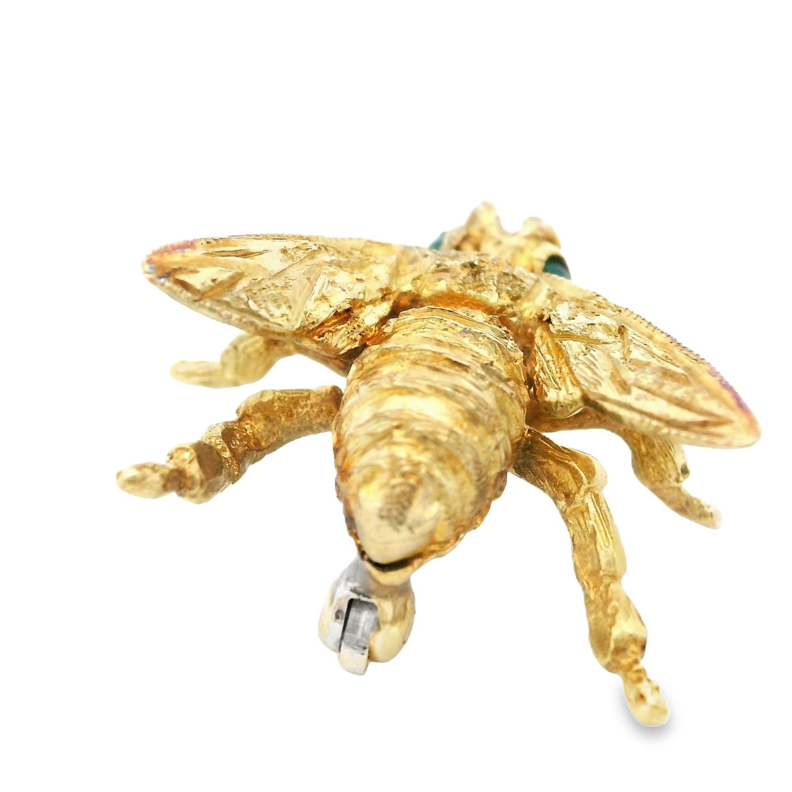 1980s 14k Yellow Gold & Emerald Bee Brooch - 7
