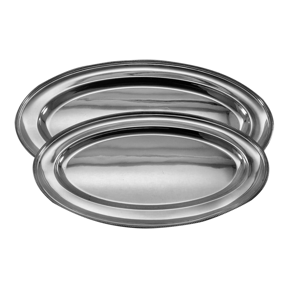 1960 Vintage Mappin & Webb Silver Oval Platters, Bead Mount- Set of 2: Ref # M & W 16123-16-20-Bead Description: Vintage Mappin & Webb Silver Oval Platters 16 & 20 in., Bead Mount Pattern : Bead - Size : 16 & 20 in. This is the finest silver quality ever made, Electro Pl