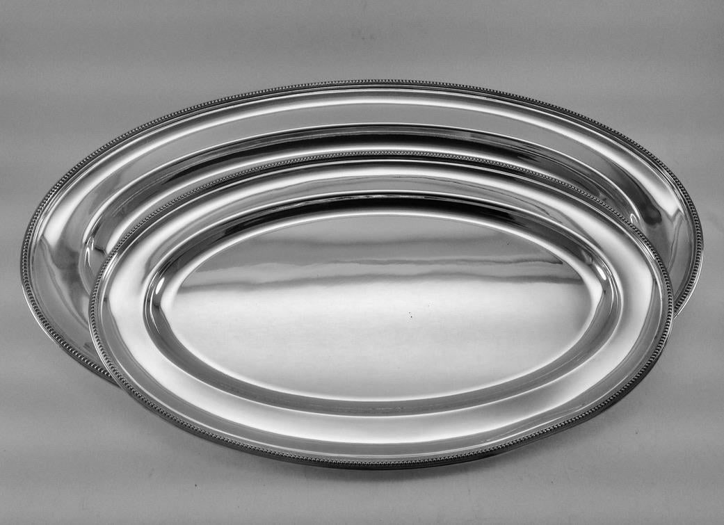 1960 Vintage Mappin & Webb Silver Oval Platters, Bead Mount- Set of 2 - 3