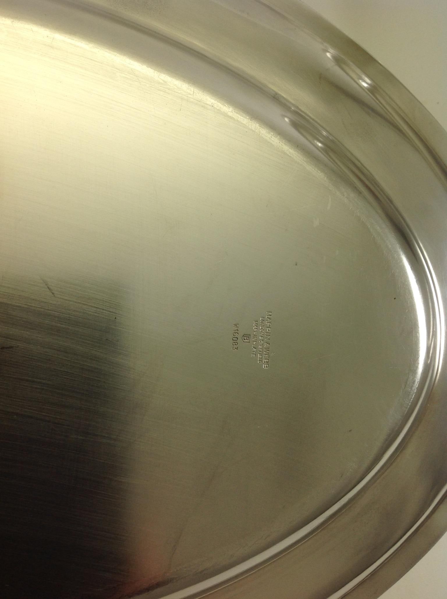 1960 Vintage Mappin & Webb Silver Oval Platters, Bead Mount- Set of 2 - 6