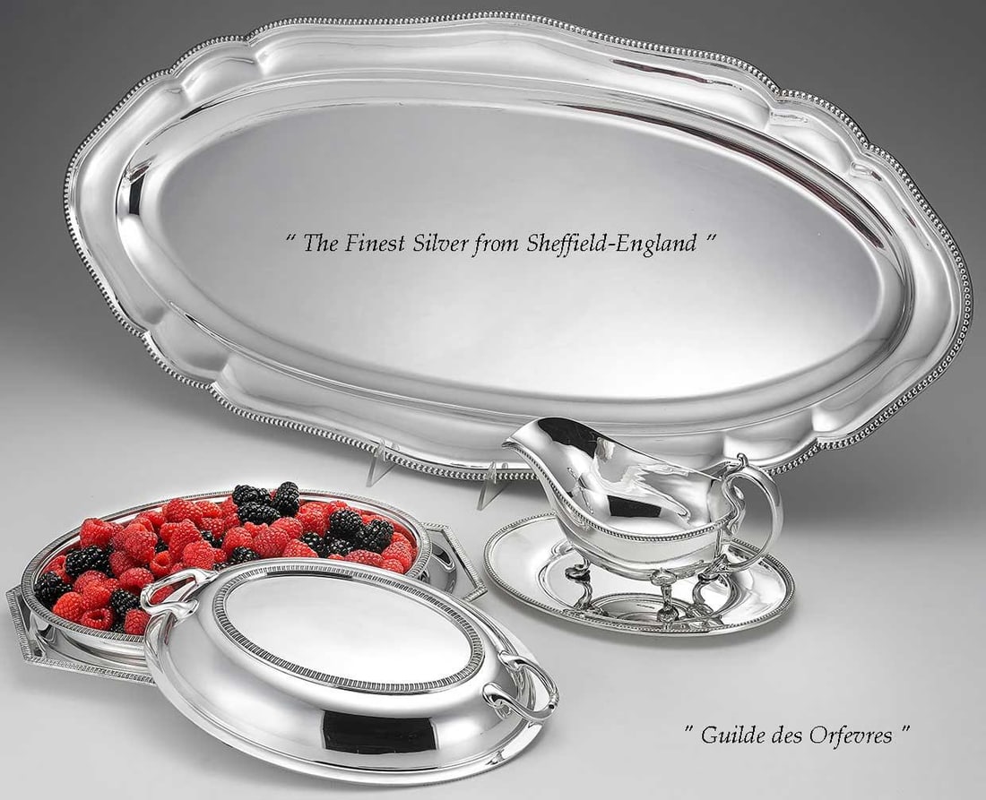 1960 Vintage Mappin & Webb Silver Oval Platters, Bead Mount- Set of 2 - 7