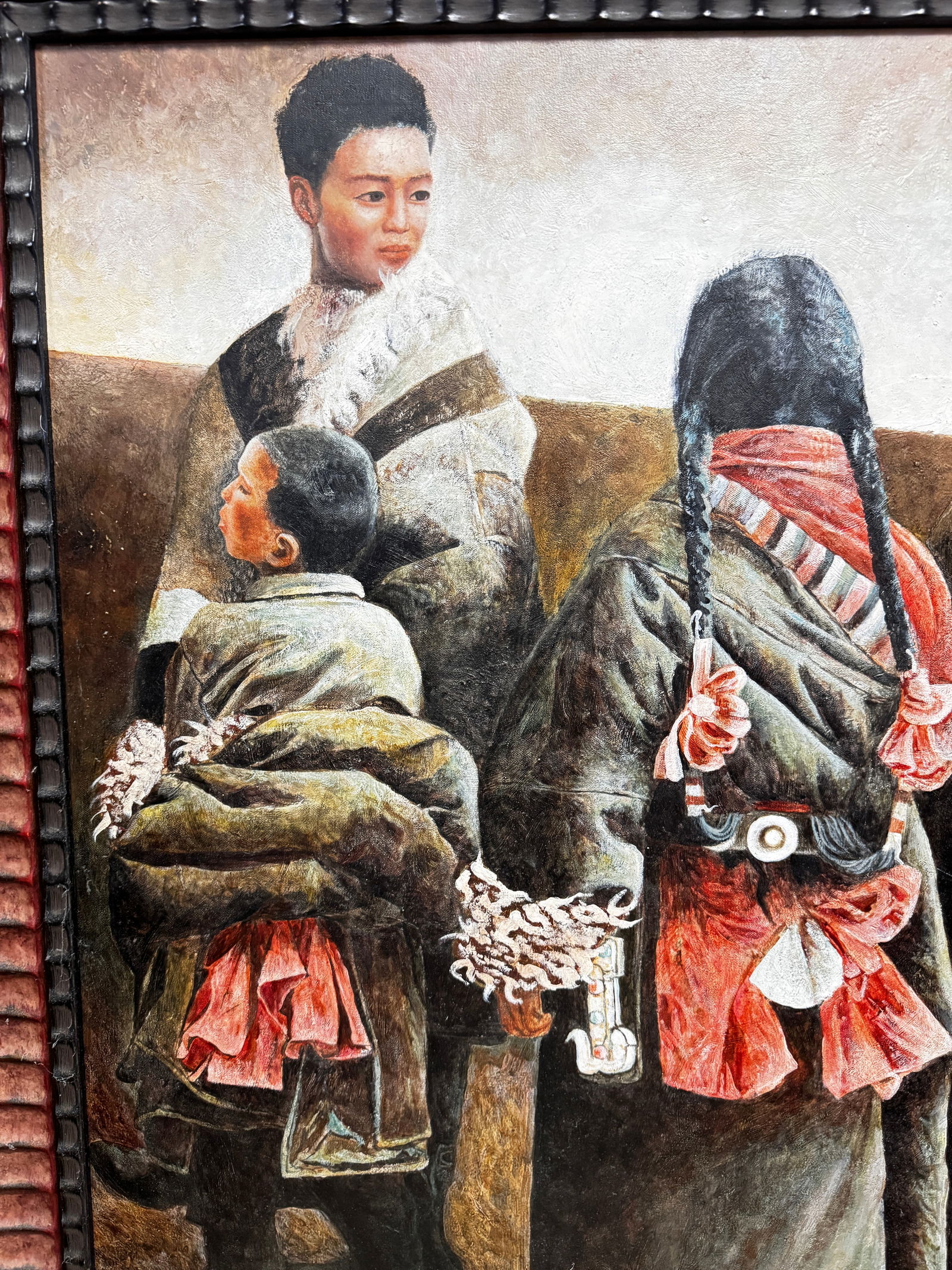 1997 Tibetan Family Scene Oil Painting Artist Signed - 3