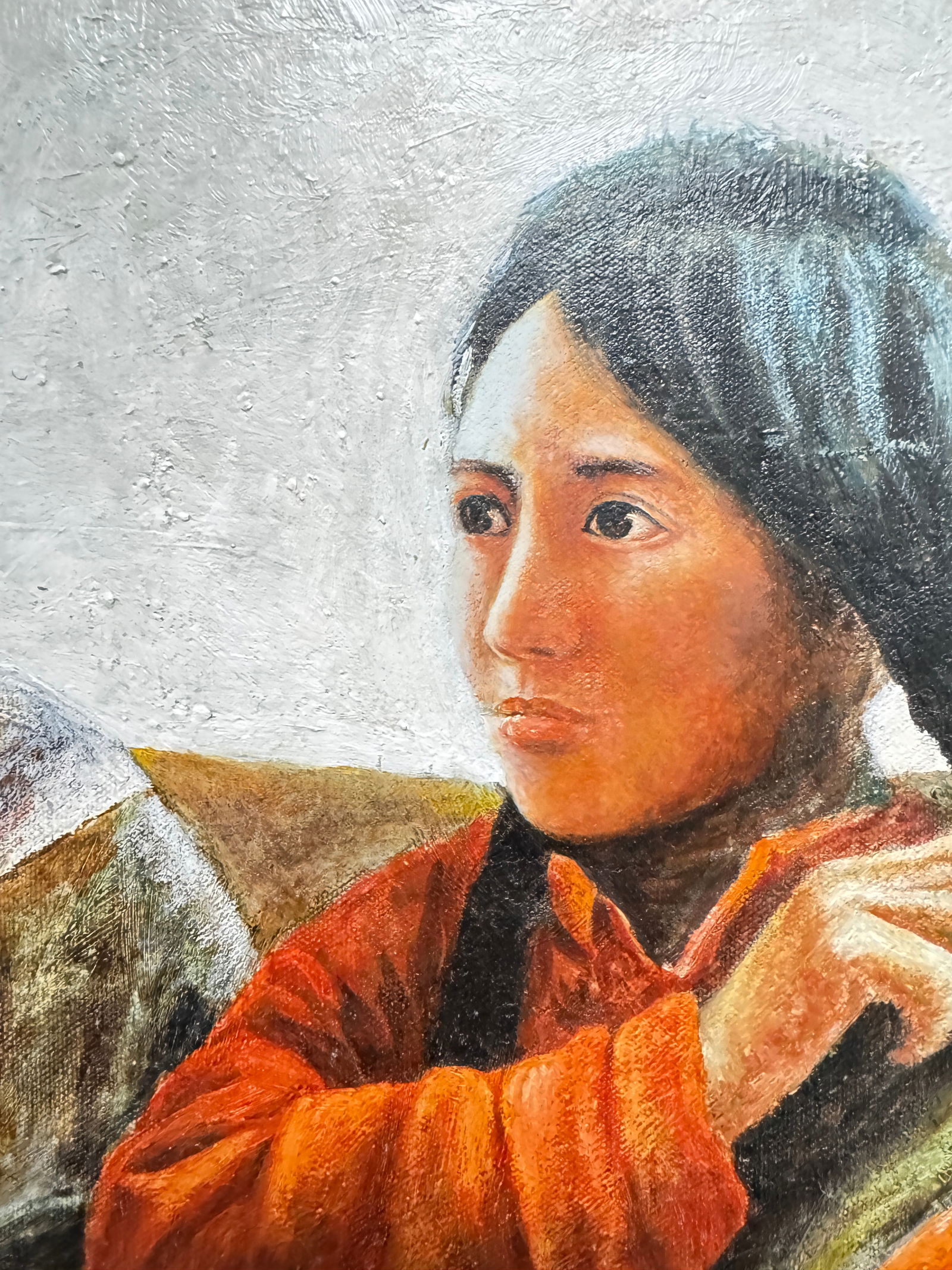 1997 Tibetan Family Scene Oil Painting Artist Signed - 4