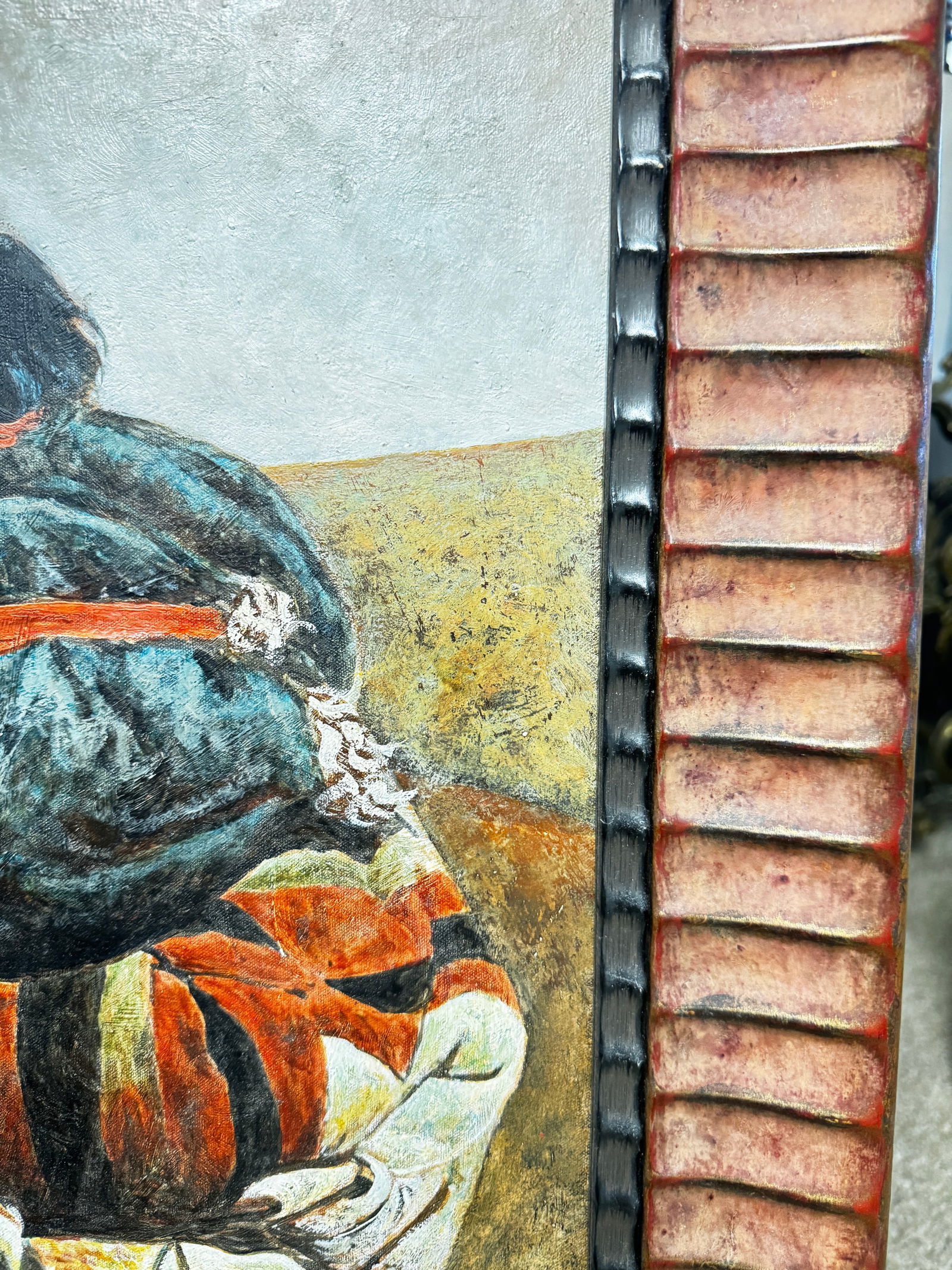 1997 Tibetan Family Scene Oil Painting Artist Signed - 8