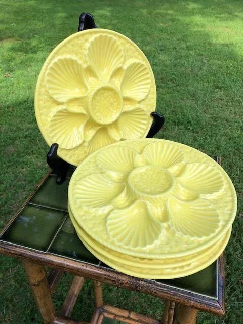 Vintage Longchamp Yellow Majolica Oyster Plates - Set of 3 - 5