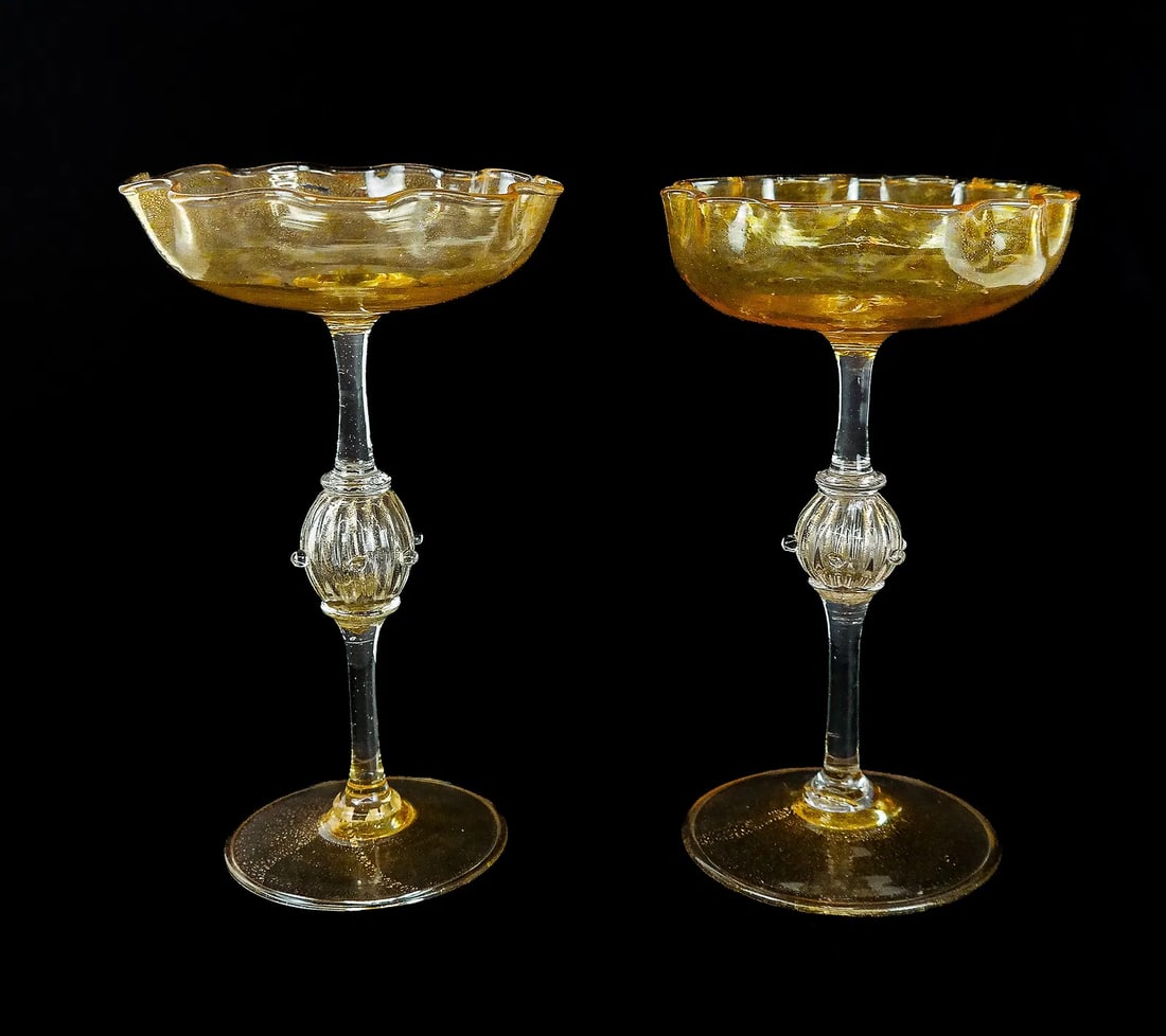 Pair of 1930s Venetian Art Glass Colorless and Gold Flecked "Aventurine" - 3