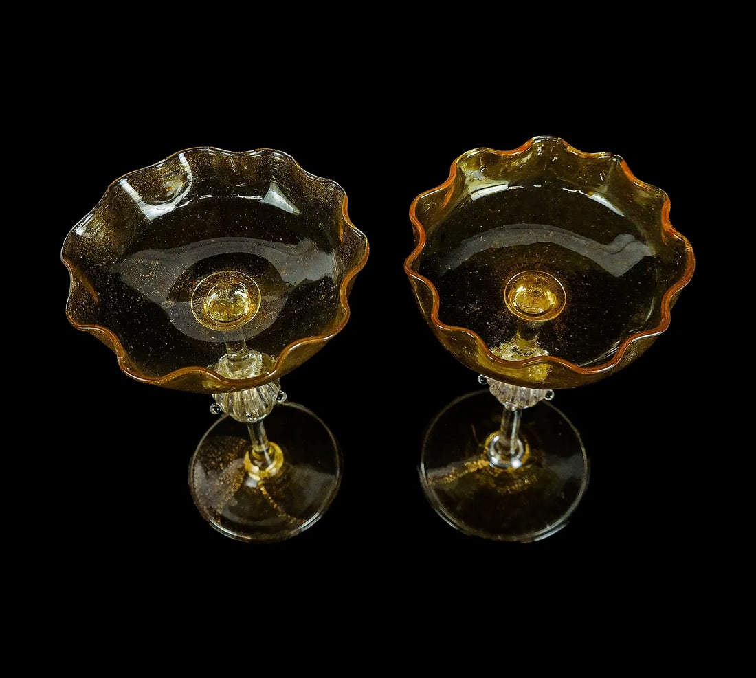 Pair of 1930s Venetian Art Glass Colorless and Gold Flecked "Aventurine" - 4