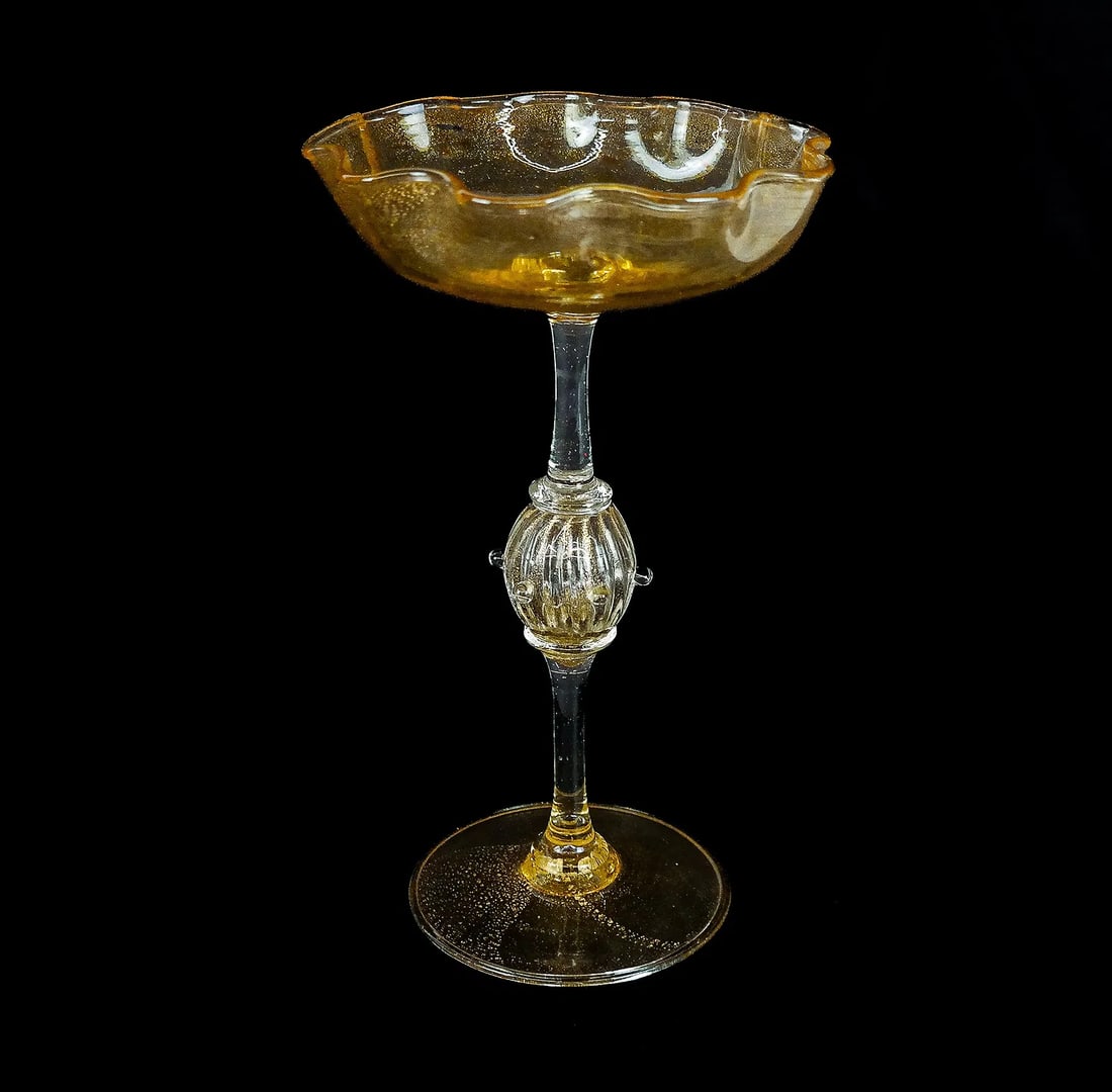 Pair of 1930s Venetian Art Glass Colorless and Gold Flecked "Aventurine" - 5