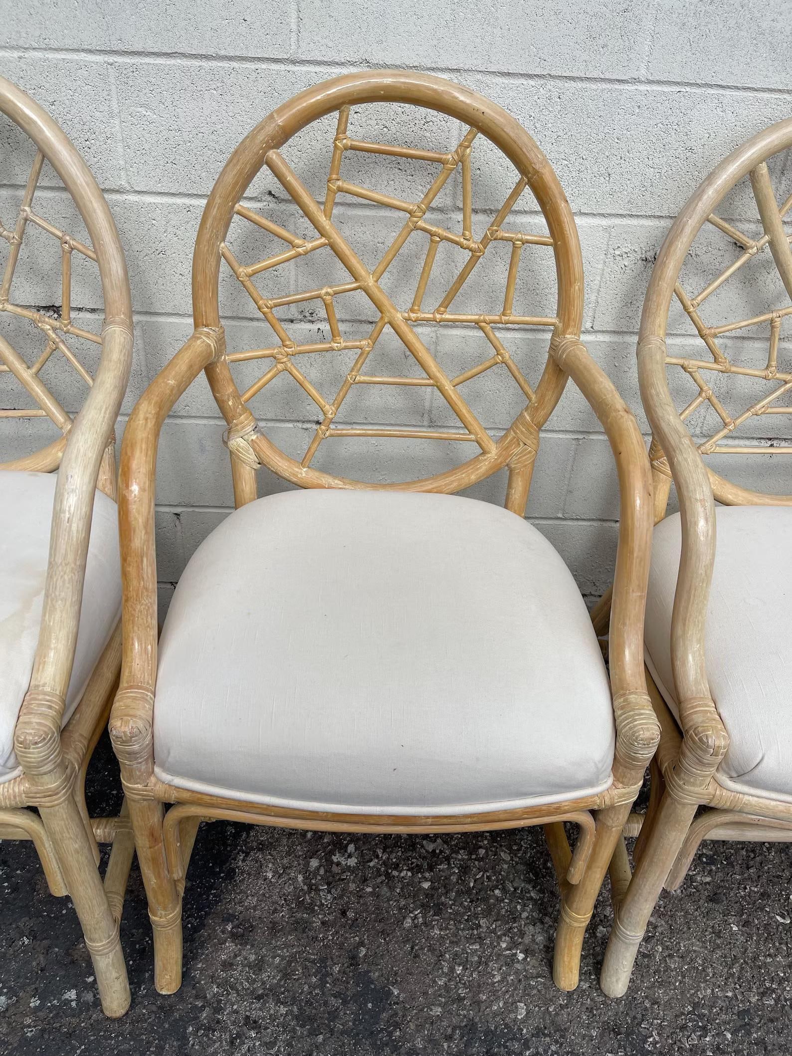 Mid 20th Century Rattan Chairs McGuire Style Cracked Ice Chippendale Bamboo Armchair - Set of 4 - 2