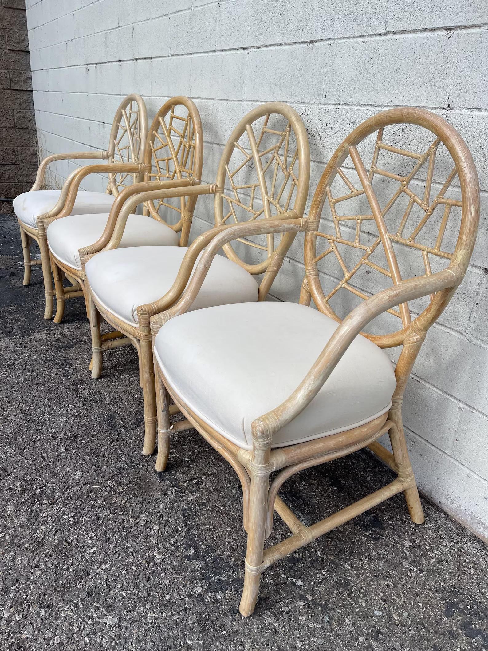 Mid 20th Century Rattan Chairs McGuire Style Cracked Ice Chippendale Bamboo Armchair - Set of 4 - 3