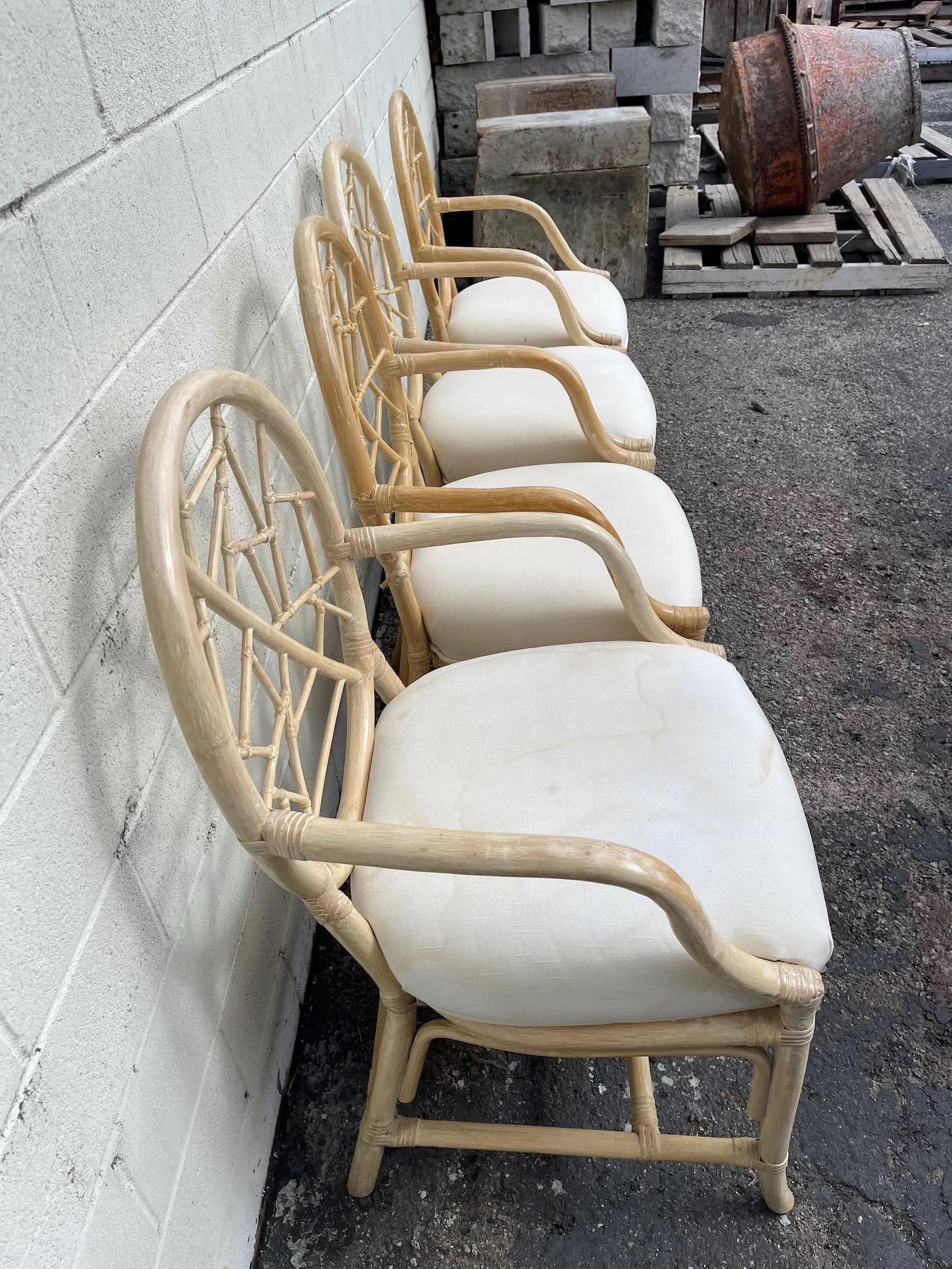 Mid 20th Century Rattan Chairs McGuire Style Cracked Ice Chippendale Bamboo Armchair - Set of 4 - 4