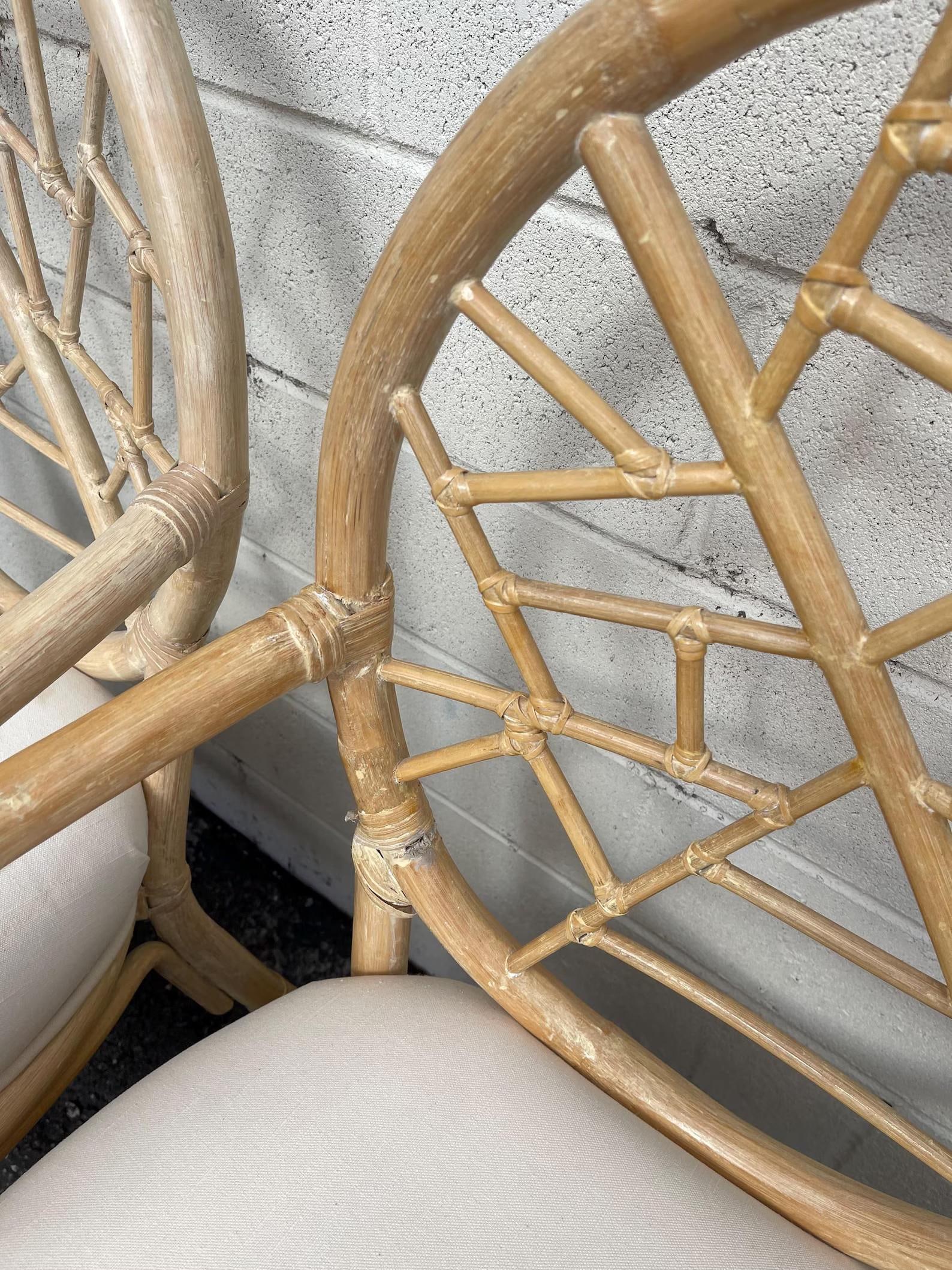 Mid 20th Century Rattan Chairs McGuire Style Cracked Ice Chippendale Bamboo Armchair - Set of 4 - 6