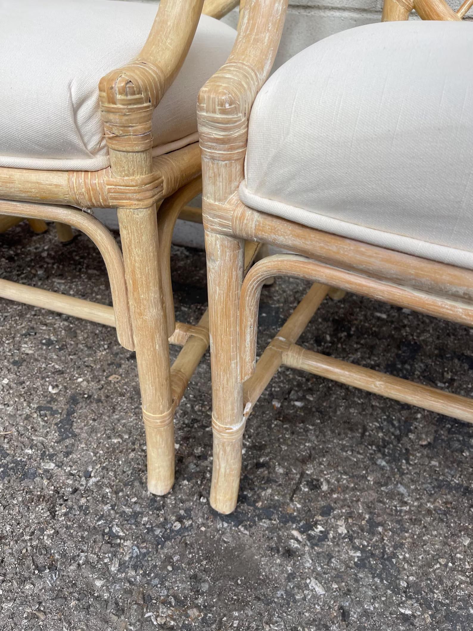 Mid 20th Century Rattan Chairs McGuire Style Cracked Ice Chippendale Bamboo Armchair - Set of 4 - 7