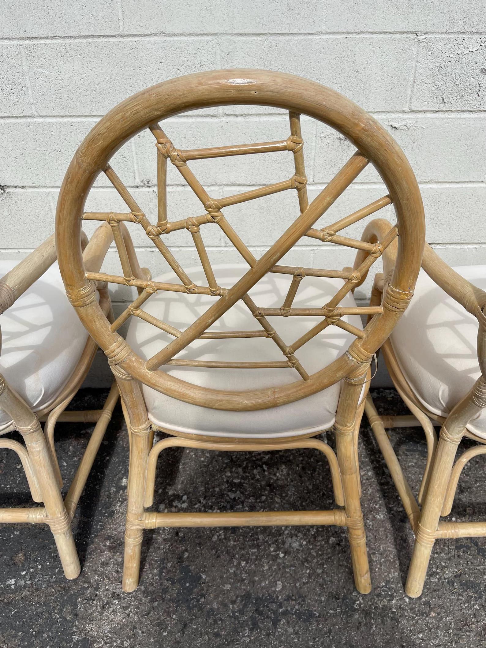 Mid 20th Century Rattan Chairs McGuire Style Cracked Ice Chippendale Bamboo Armchair - Set of 4 - 9