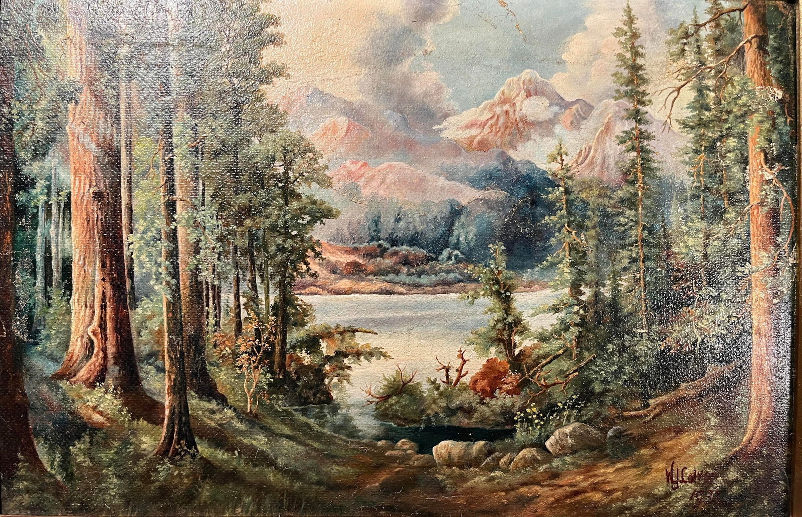 1932 Original Oil on Board Forest Landscape Painting Framed & Signed - 2