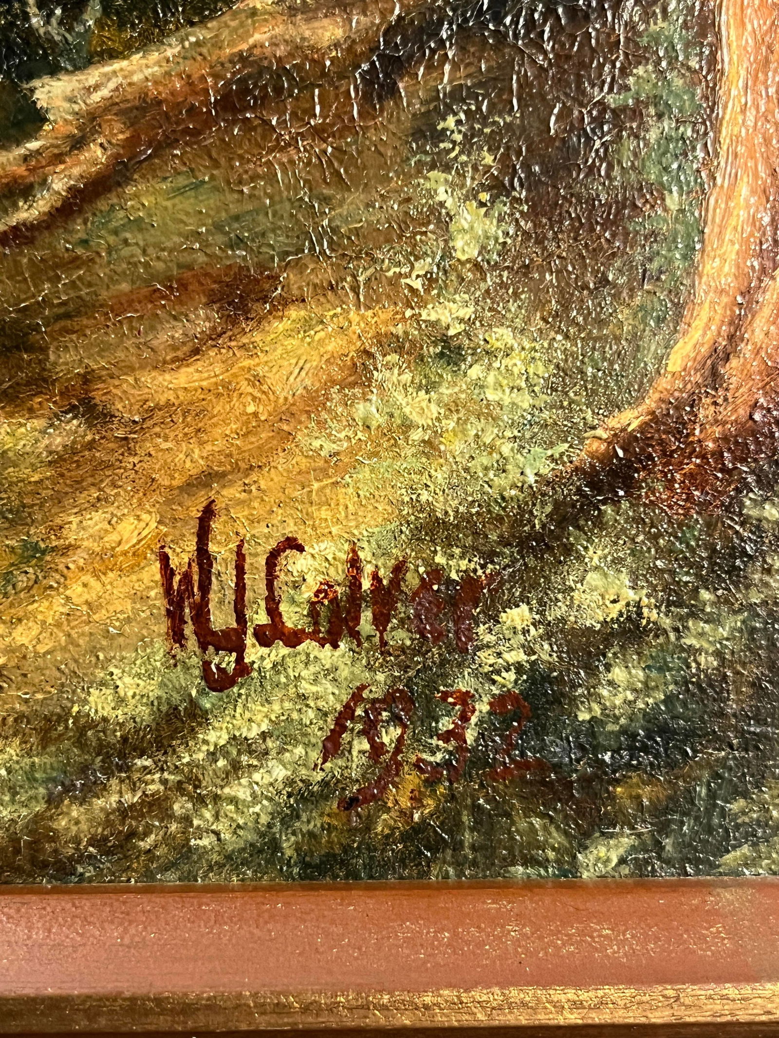 1932 Original Oil on Board Forest Landscape Painting Framed & Signed - 3