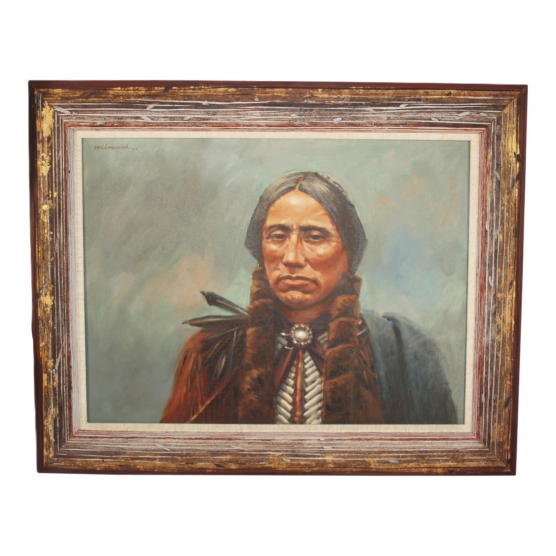 1970s Vintage Oil on Canvas Painting of American Indian Quanah Parker (1 of 5)