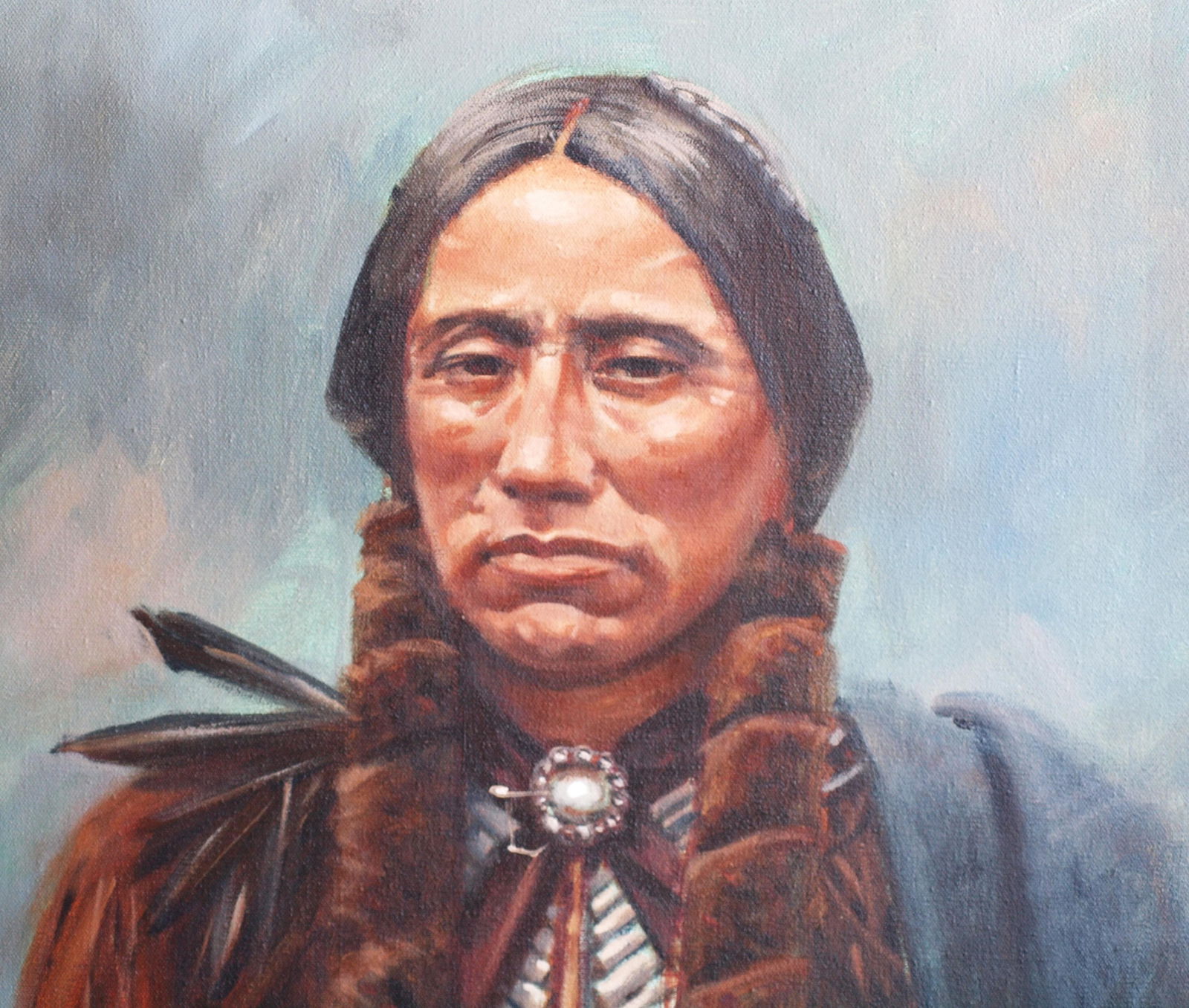 1970s Vintage Oil on Canvas Painting of American Indian Quanah Parker - 2