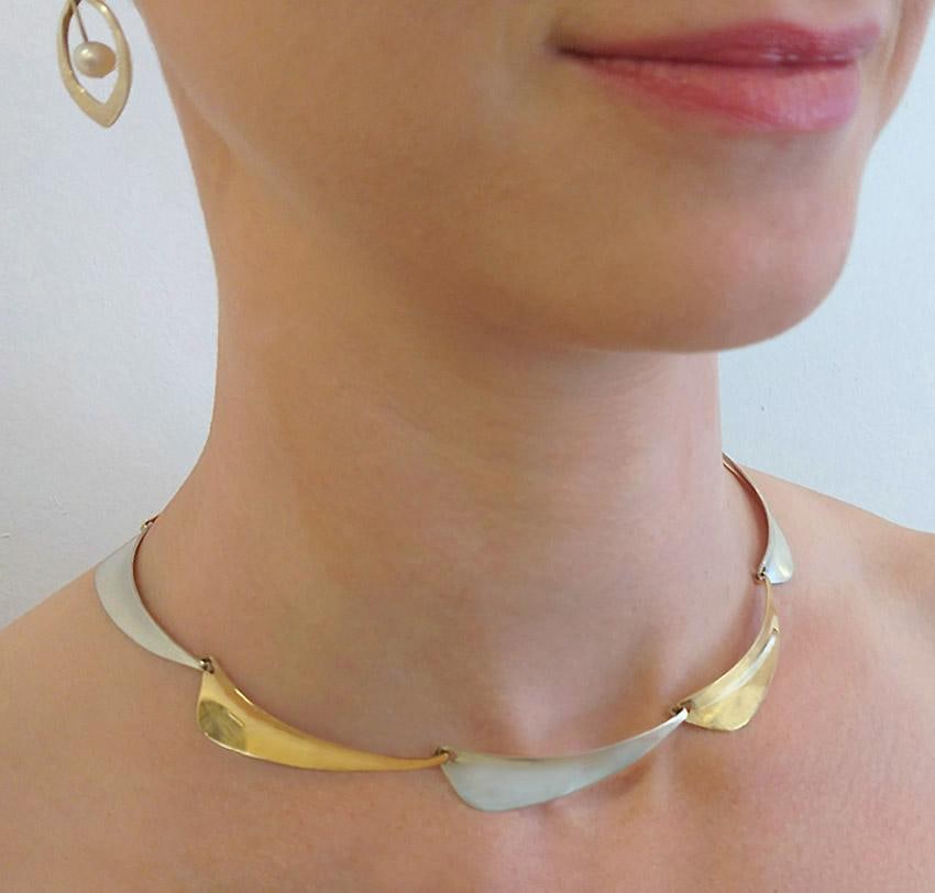 1990s Modernist Silver & Gold Neck Piece, Vintage Gerhard Herbst Studios Linking Collar - 2