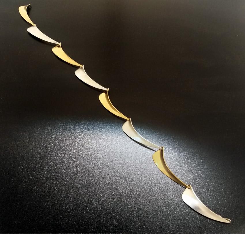 1990s Modernist Silver & Gold Neck Piece, Vintage Gerhard Herbst Studios Linking Collar - 4