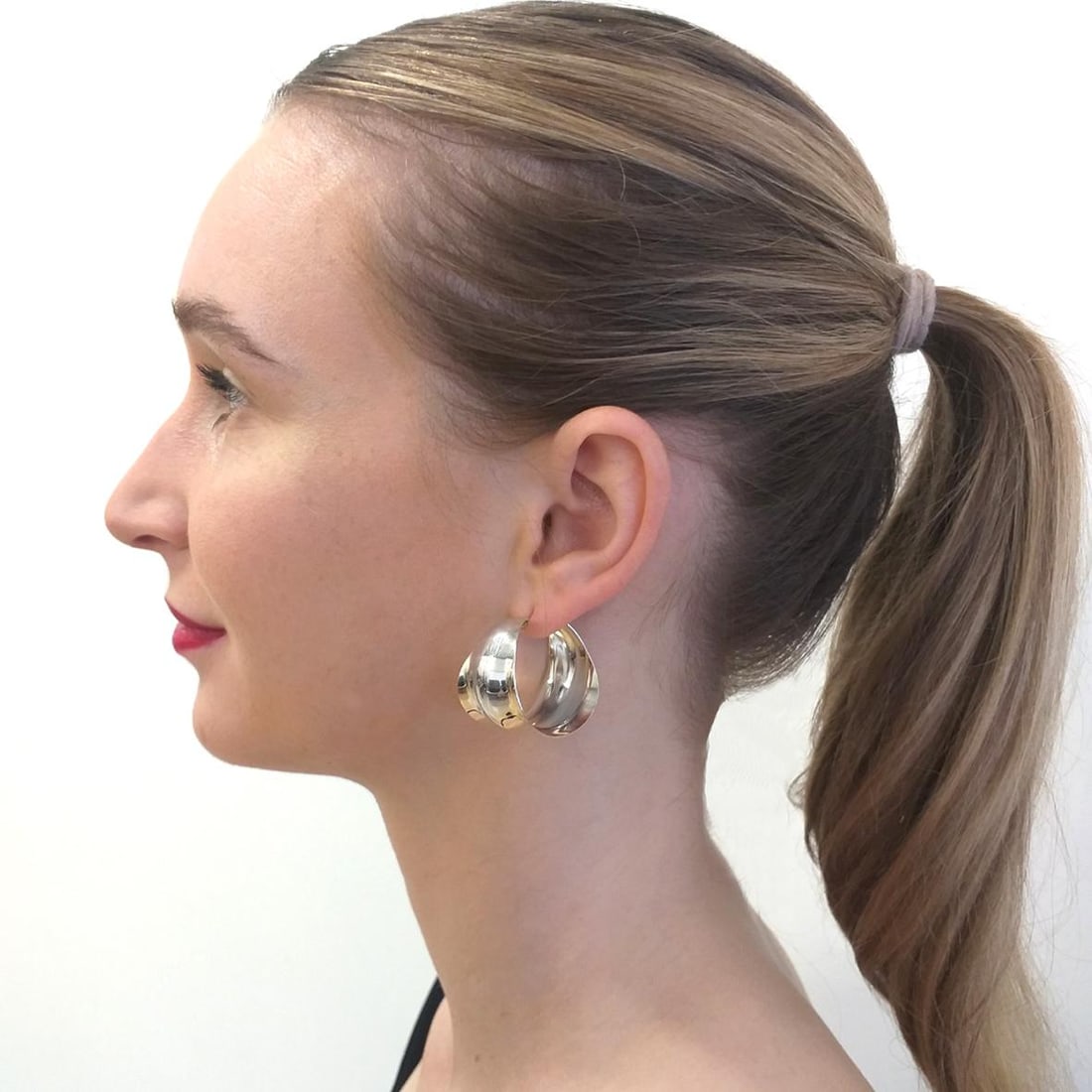 1990s Silver Hoops, Hammer Formed Sterling Silver Earrings, Gerhard Herbst Studio, Mid Century Style - 2