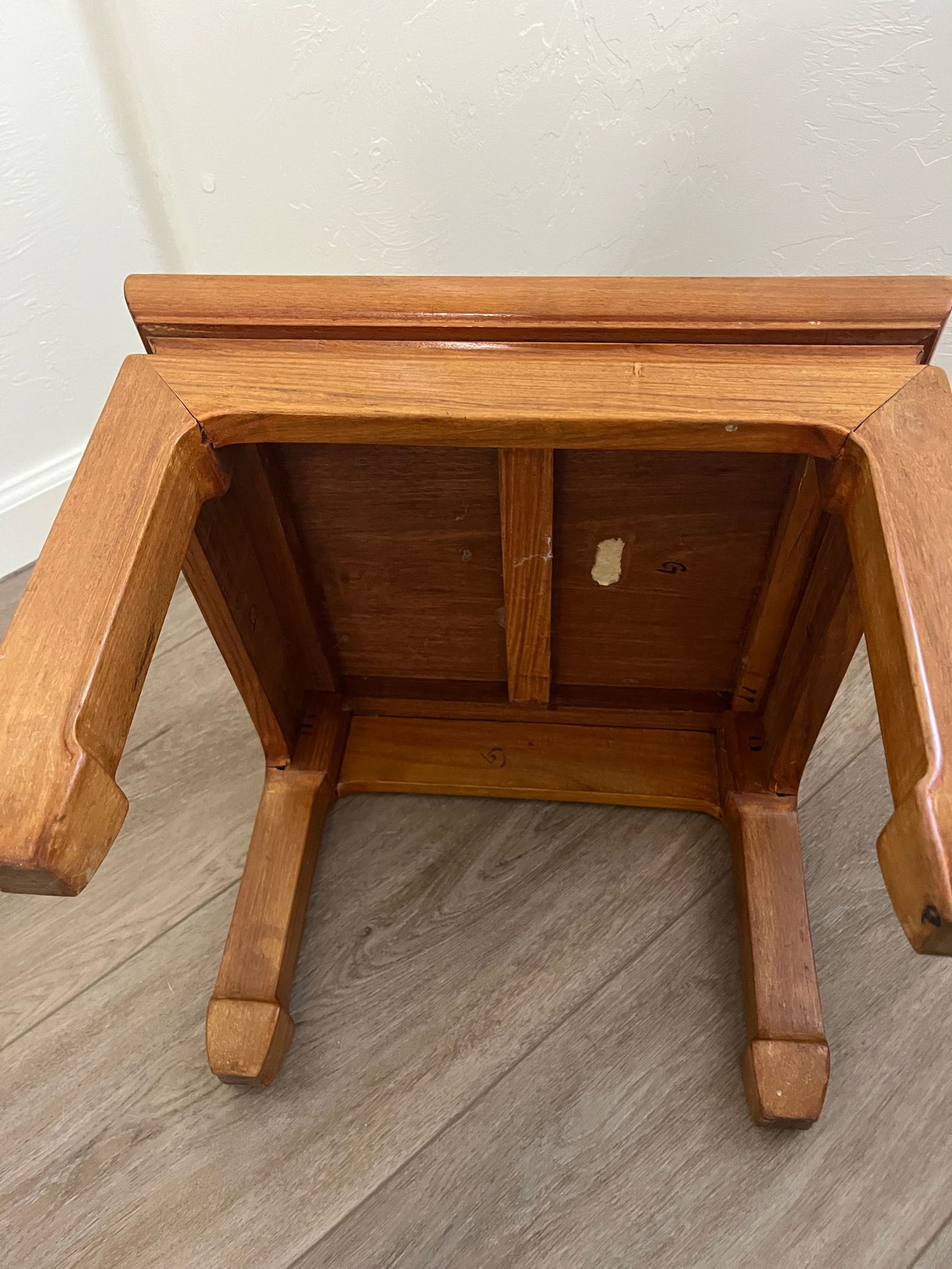 Vintage Chinoiserie Ming Style Wooden Side Table -Plant Stand - 4