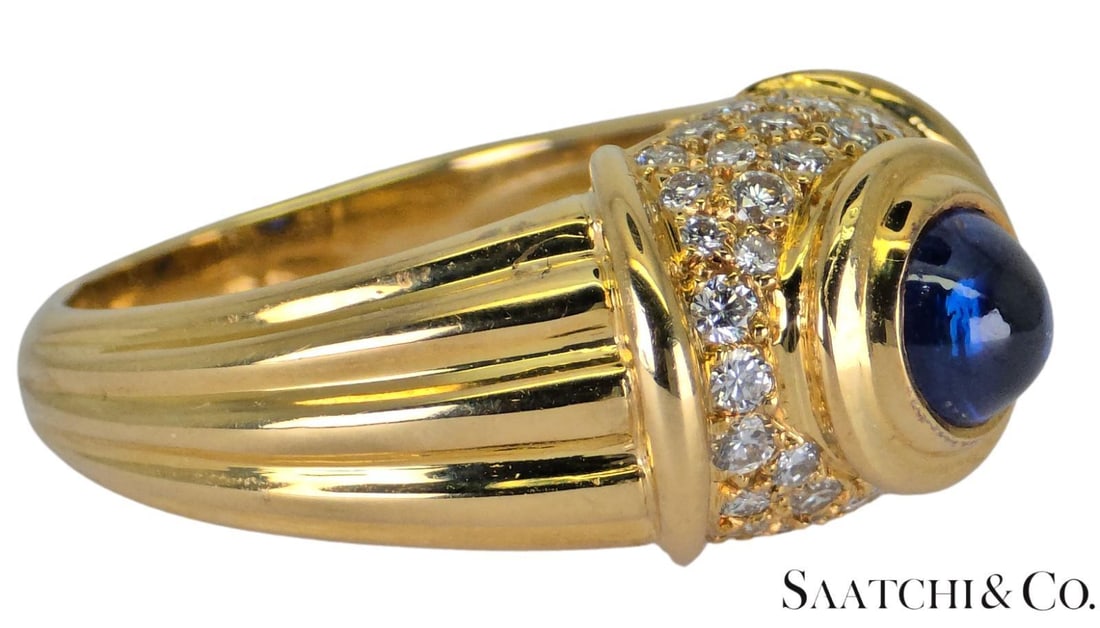 Late 20th Century 18k (750) Yellow Gold, VVS-vs 0.80 Ct Natural Diamond & 0.7 Ct Sapphire, 8.9gram - 2