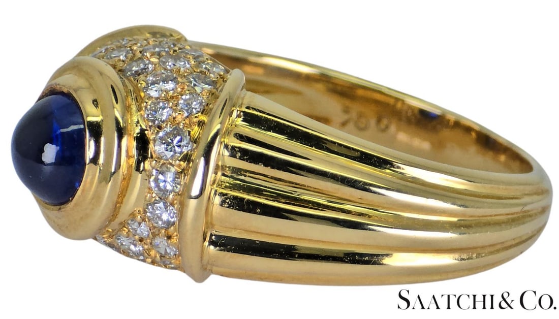 Late 20th Century 18k (750) Yellow Gold, VVS-vs 0.80 Ct Natural Diamond & 0.7 Ct Sapphire, 8.9gram - 3