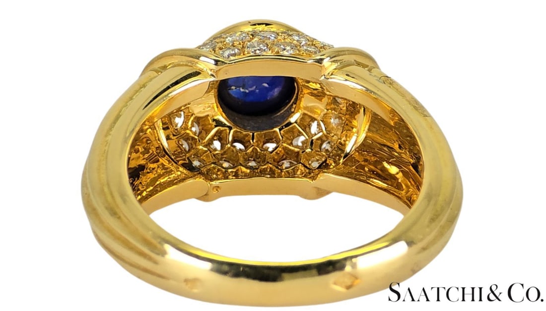 Late 20th Century 18k (750) Yellow Gold, VVS-vs 0.80 Ct Natural Diamond & 0.7 Ct Sapphire, 8.9gram - 4