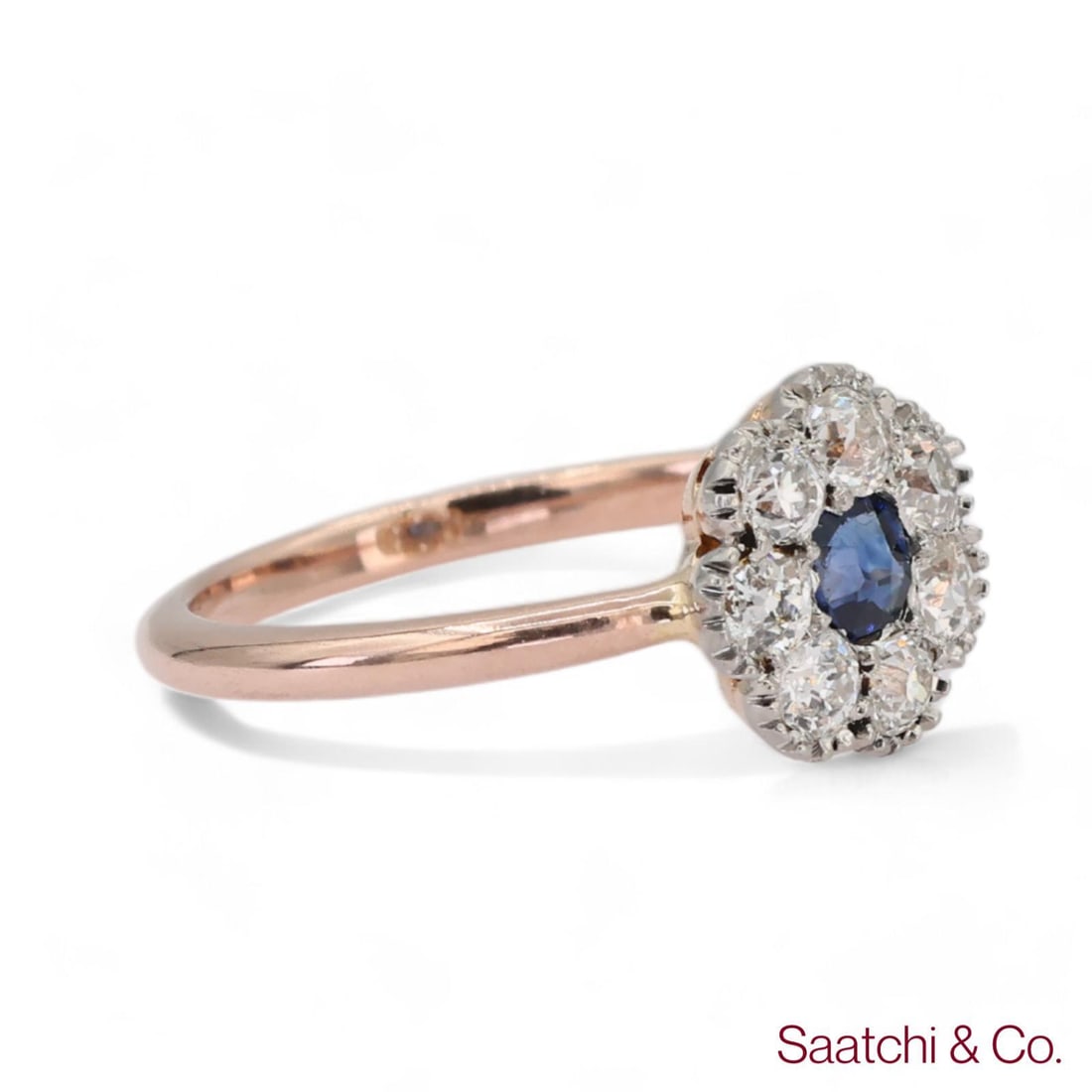 1960s 14k (585) Yellow White Rose and Gold Vintage Sapphire Diamond Ring - 2