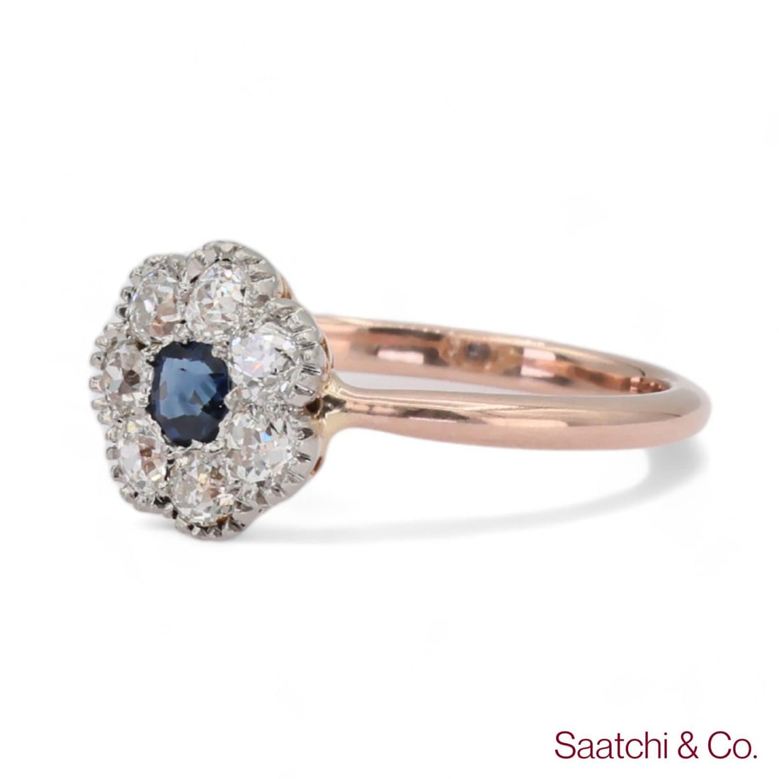 1960s 14k (585) Yellow White Rose and Gold Vintage Sapphire Diamond Ring - 3