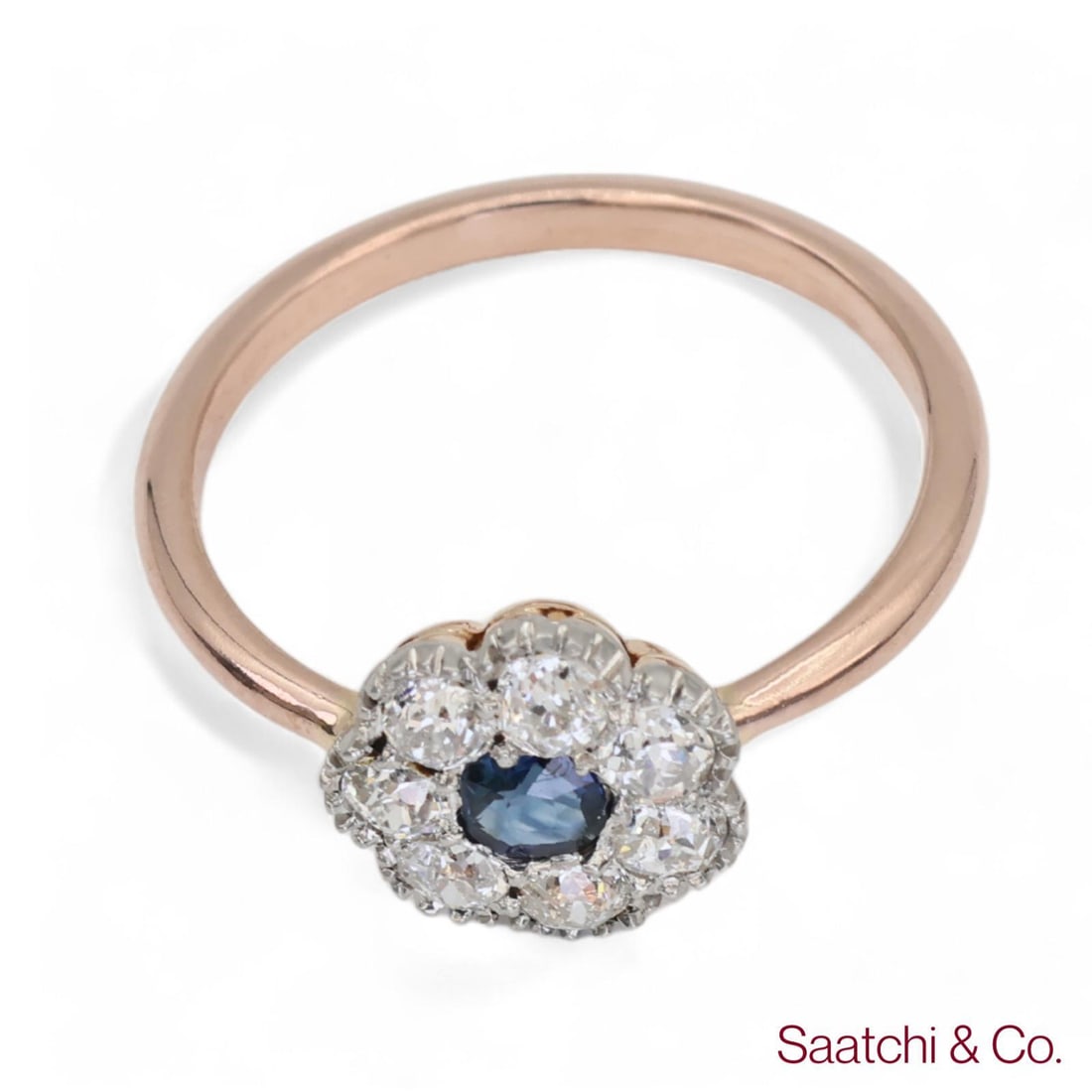 1960s 14k (585) Yellow White Rose and Gold Vintage Sapphire Diamond Ring - 4