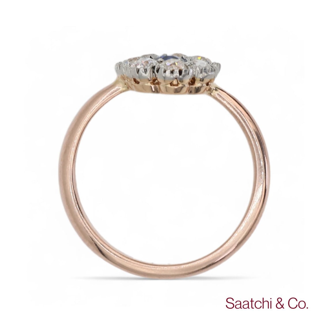 1960s 14k (585) Yellow White Rose and Gold Vintage Sapphire Diamond Ring - 5