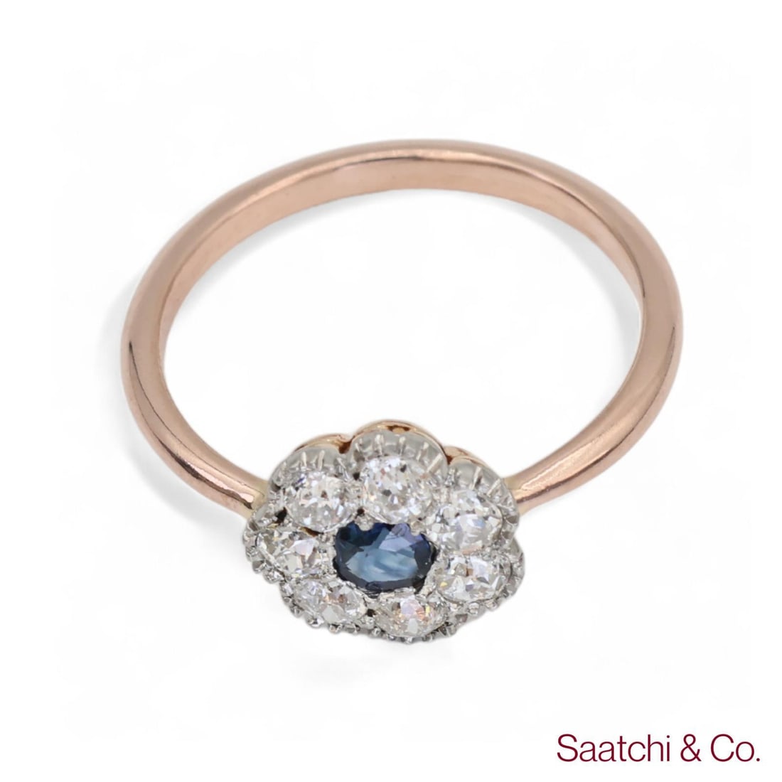 1960s 14k (585) Yellow White Rose and Gold Vintage Sapphire Diamond Ring - 6