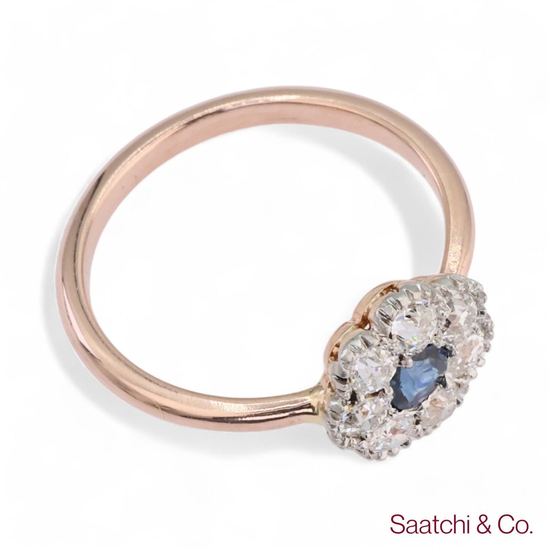 1960s 14k (585) Yellow White Rose and Gold Vintage Sapphire Diamond Ring - 7