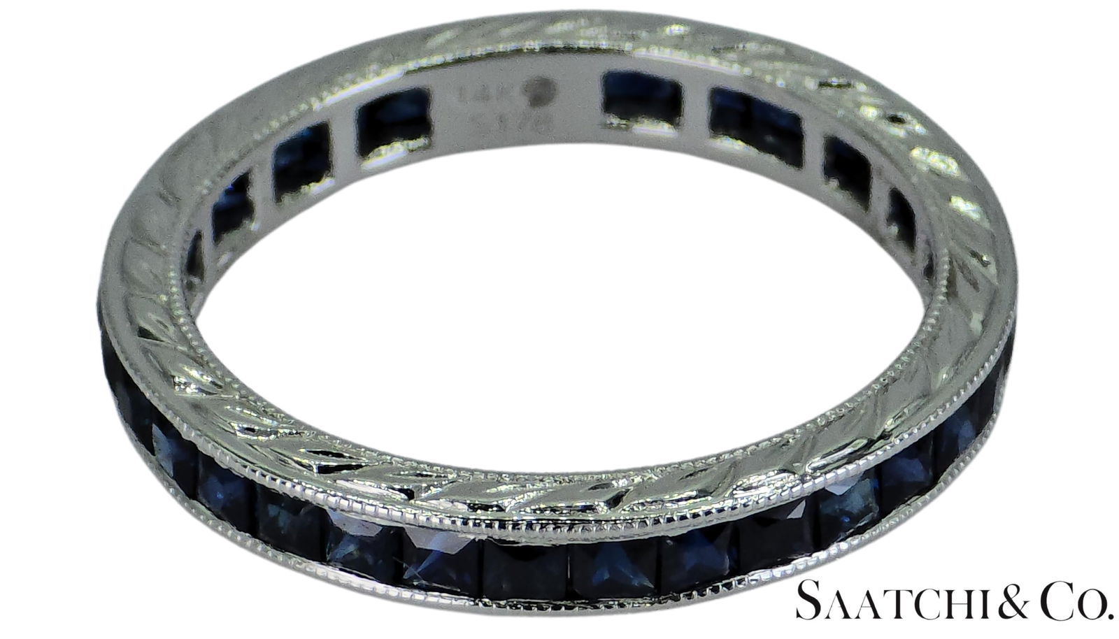 Mid 20th Century Vintage 14k White Gold Ring 2 Ct Natural Sapphire, Elegant Design, Size 6 - 2