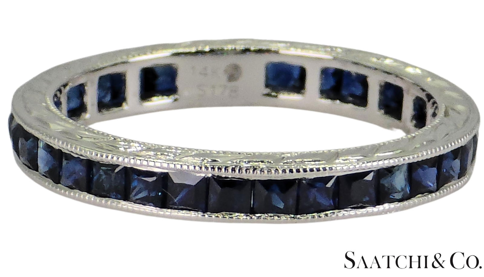 Mid 20th Century Vintage 14k White Gold Ring 2 Ct Natural Sapphire, Elegant Design, Size 6 - 3