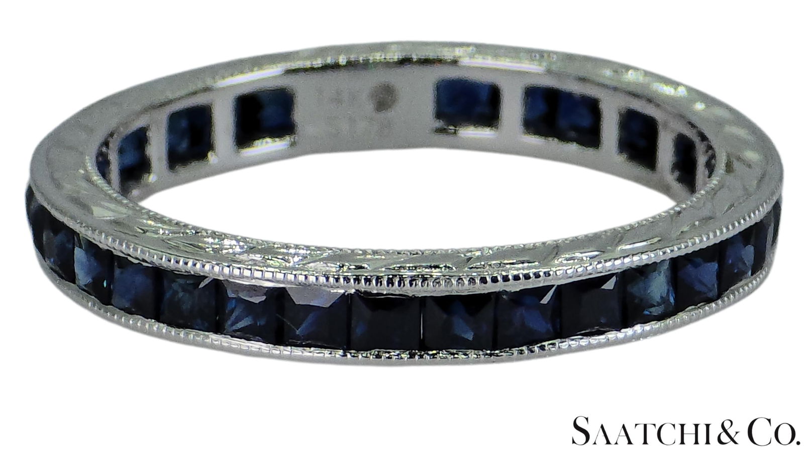 Mid 20th Century Vintage 14k White Gold Ring 2 Ct Natural Sapphire, Elegant Design, Size 6 - 5