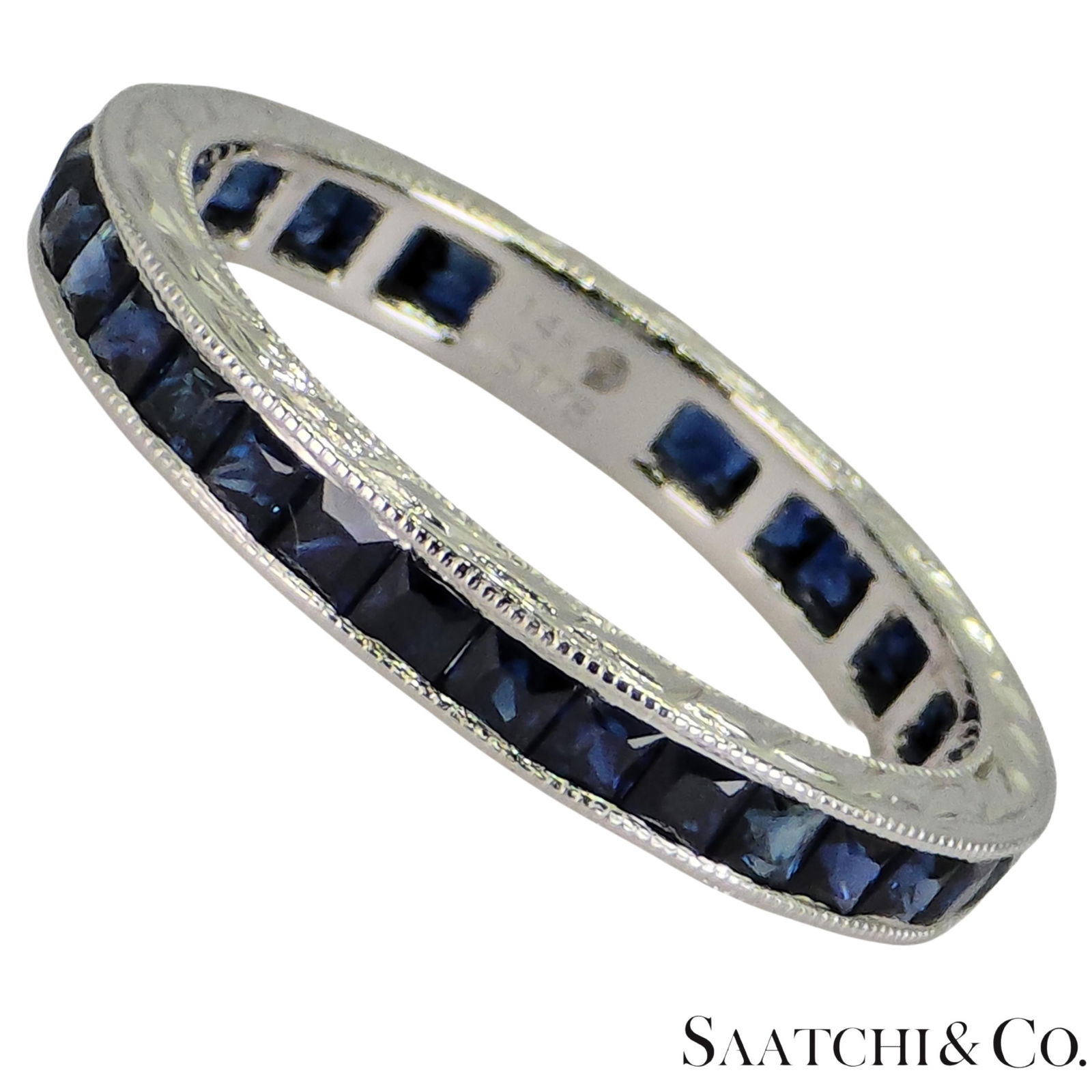 Mid 20th Century Vintage 14k White Gold Ring 2 Ct Natural Sapphire, Elegant Design, Size 6 - 6
