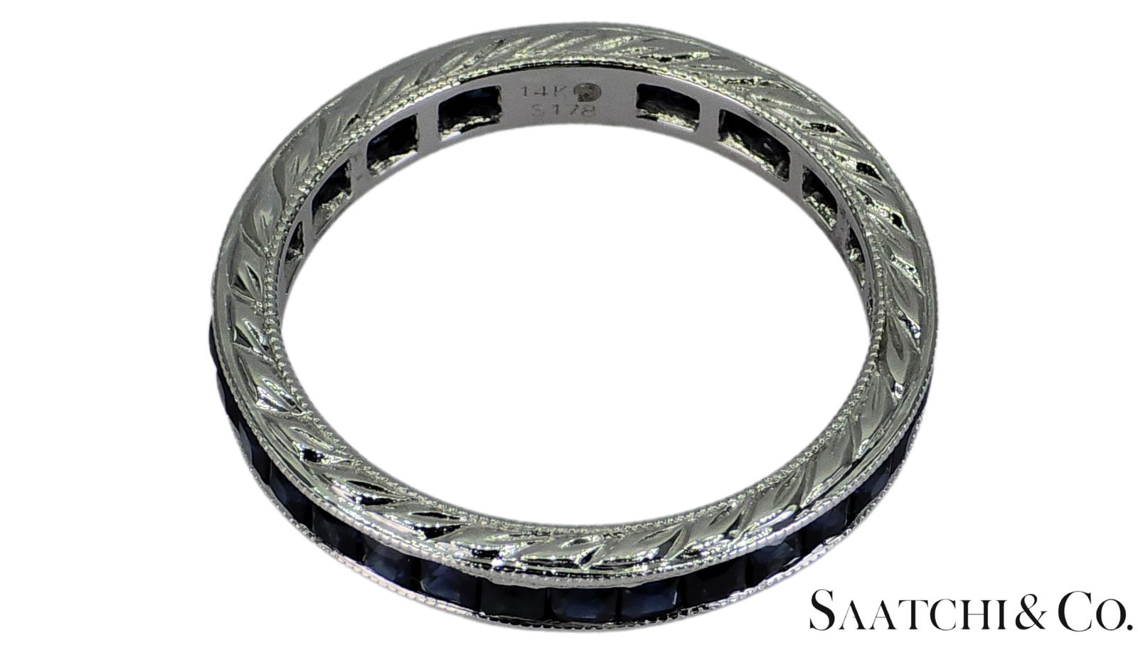 Mid 20th Century Vintage 14k White Gold Ring 2 Ct Natural Sapphire, Elegant Design, Size 6 - 8