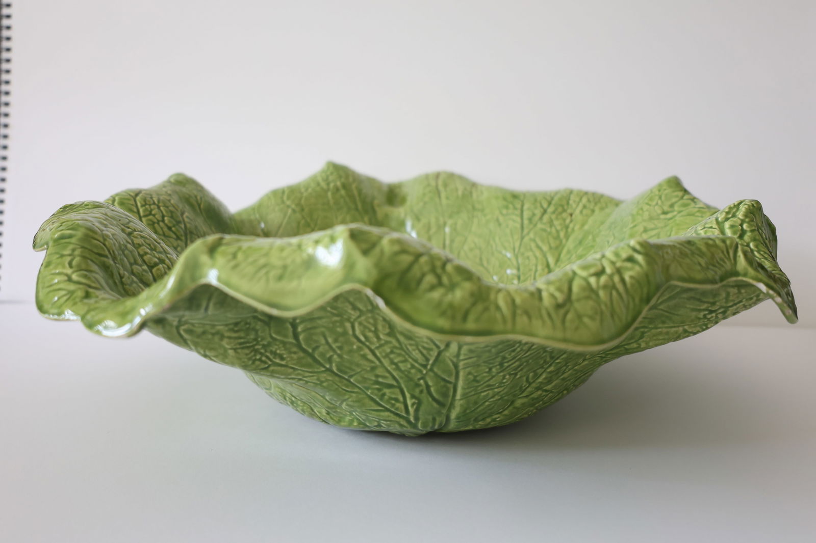 Vintage Majolica Cabbage Leaf Serving Bowl - Signed "Rita 82" - 3