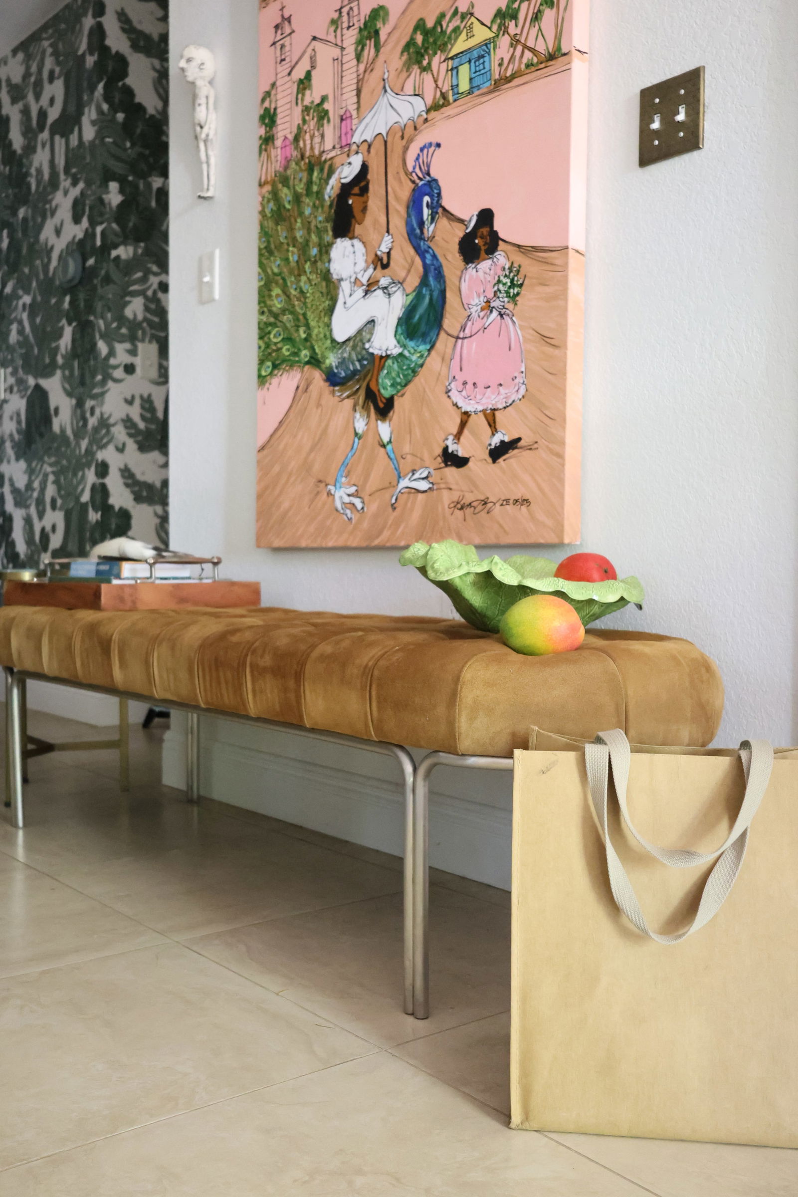 Vintage Majolica Cabbage Leaf Serving Bowl - Signed "Rita 82" - 6