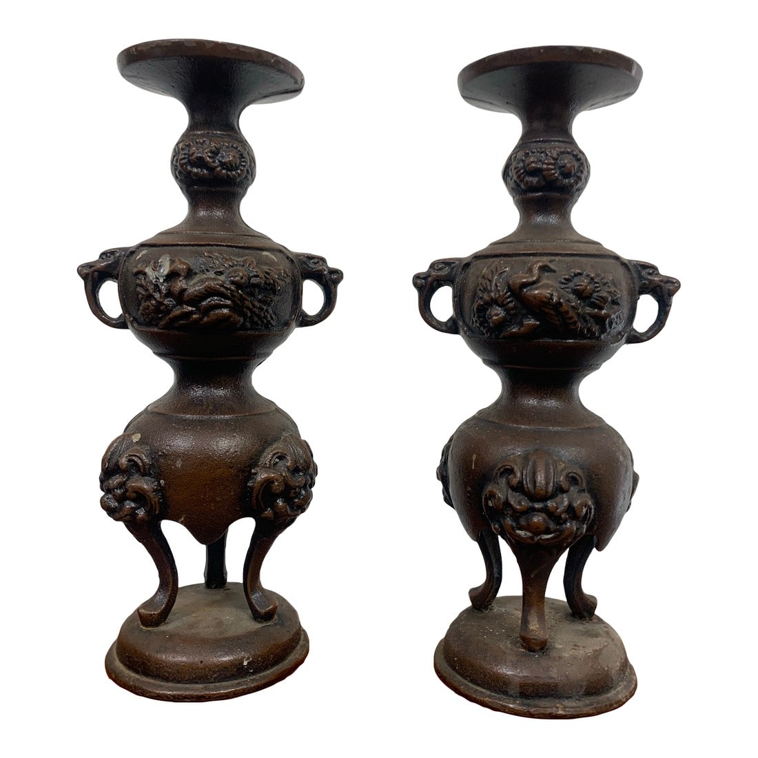 Vintage Japanese Bronze Candlesticks Incense Holders- a Pair (1 of 9)